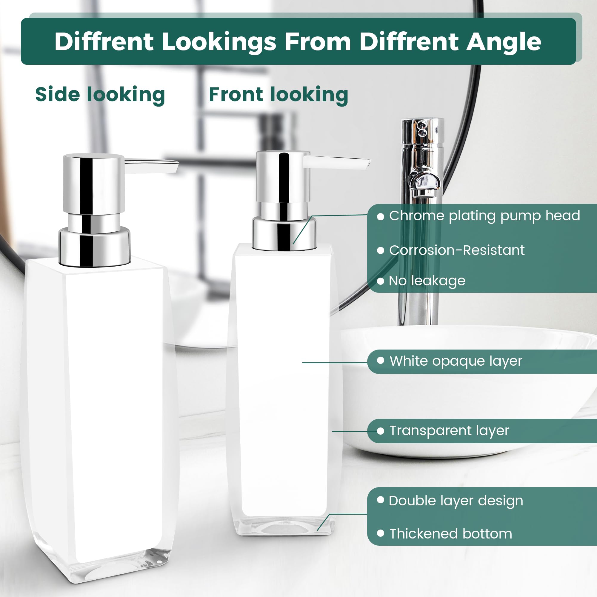 Memanque White Soap Dispenser Bathroom, Acrylic Liquid Hand and Dish Soap Dispenser for Kitchen 1 Pack