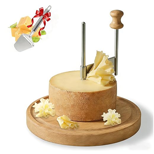 Cheese Curler Wheel for Tête de Moine & Chocolate Swiss Style Girolle Cheese Shaver with Sharp Stainless Steel Blade and Solid Wood Base for Cheese Boards, Desserts & Parties