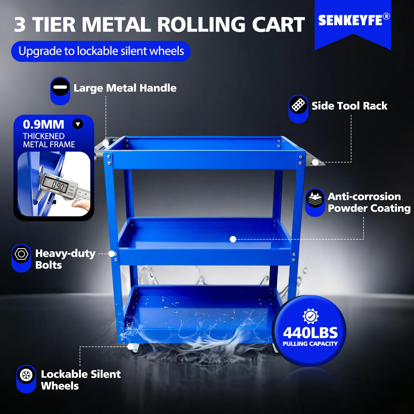 Heavy-Duty Tool Cart - 440LBS Capacity -3
