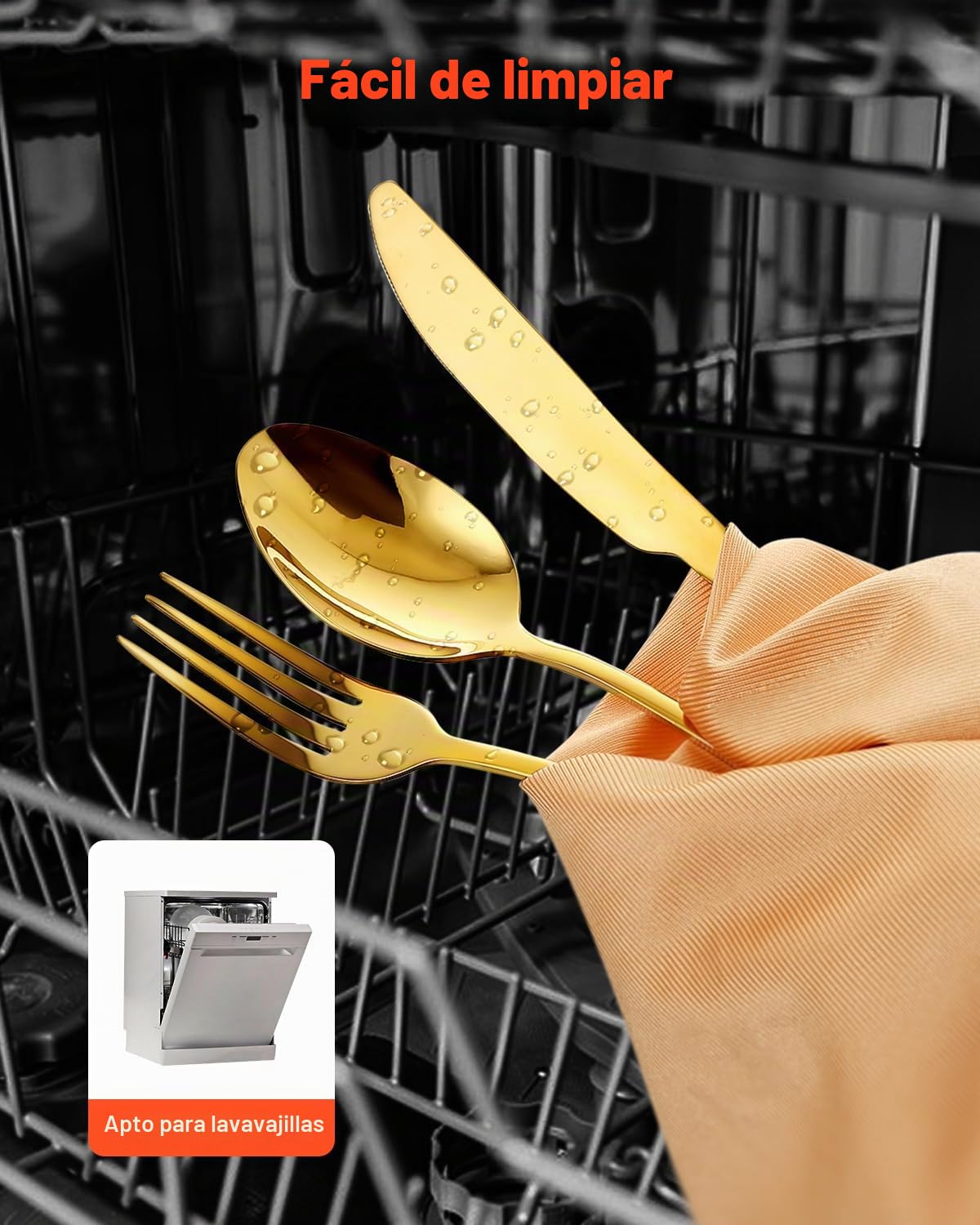 VEVOR Juego de Cubiertos Dorados de 100 Piezas, Acero Inoxidable de Grado Alimenticio para 20 Personas, con Acabado de Espejo, Vajilla Apta para Lavavajillas, Incluye Cuchillo, Tenedor y Cuchara