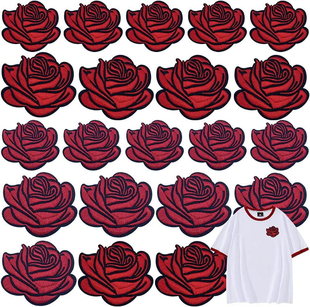 Patch Brodé Rose Rouge à Coudre Sur Vêtement - Badge Fleur Appliqué Textile