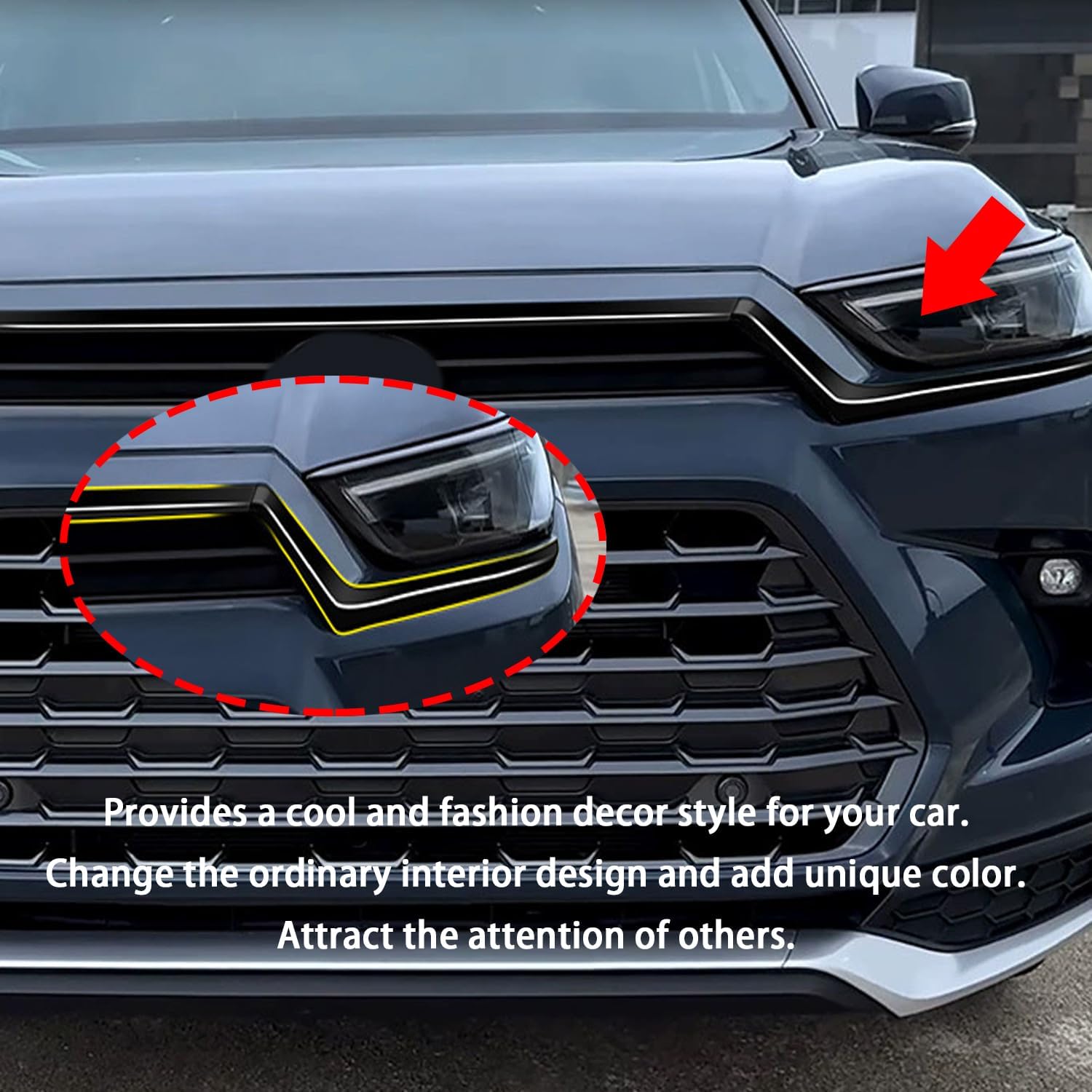 Front Hood Bonnet Cover Trim for Toyota Grand Highlander 2024 2025 Center Grille Grill Cover Molding Exterior Decoration Accessories 3PC Black