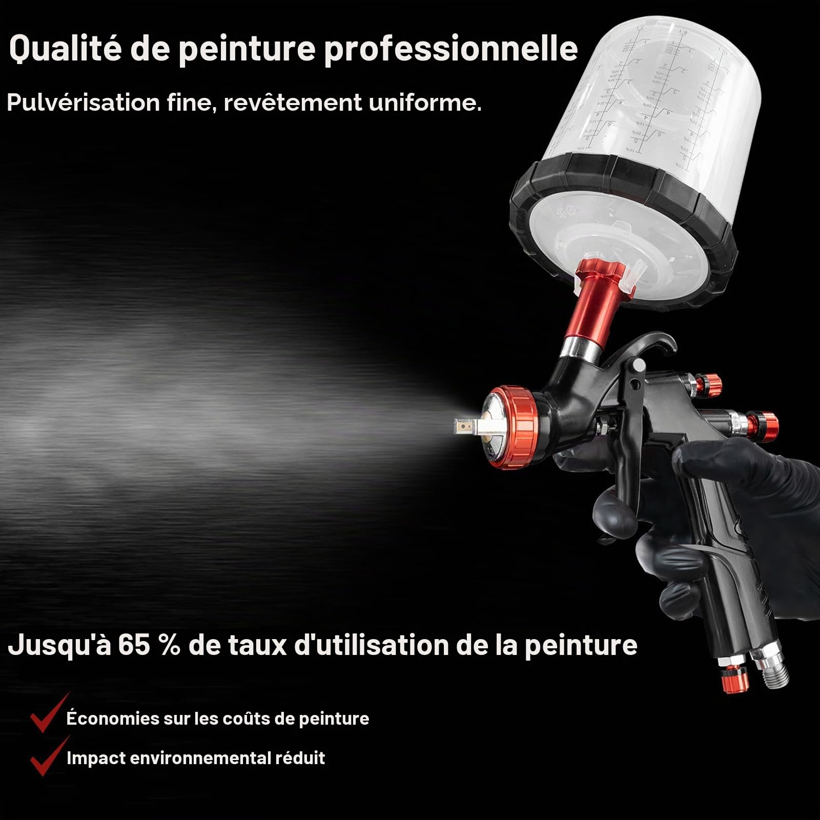 A610 LVLP Pistolet pulvérisateur à air comprimé avec Buses de 1,3/1,5/1,7 mm, 650 ML, avec 10 gobelets jetables, Pistolet à Peinture pour Voiture et Maison