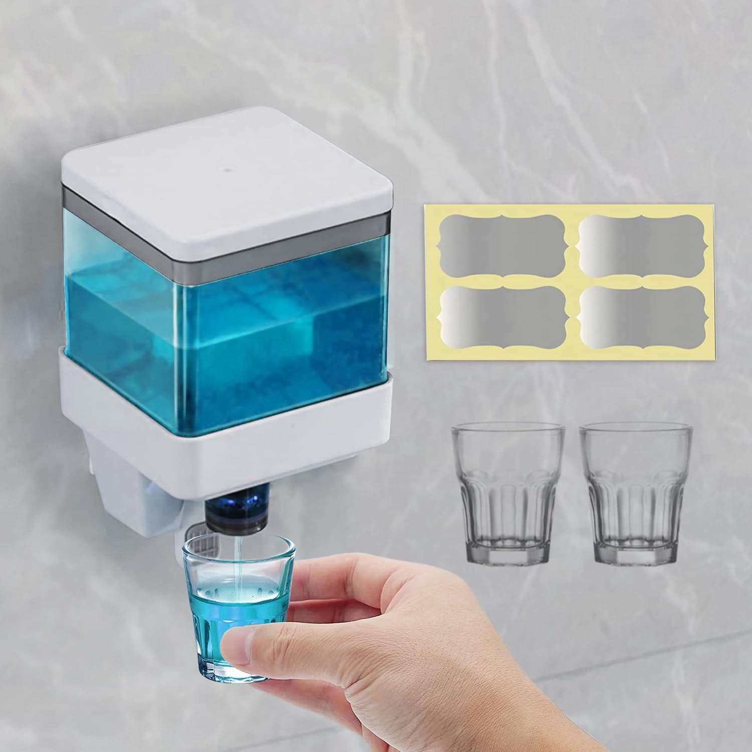 Suli 20 oz Mouthwash Dispenser for Bathroom, Wall Mounted Plastic Mouth