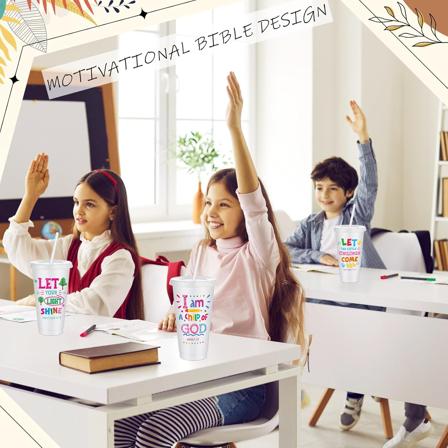 Uiifan 30 Pcs Bulk Christian Cups Gifts for Kids, 24oz Plastic Religious Jesus Cups with Bible Verse, Sunday School Gifts for Kids Children (White) - Image 5