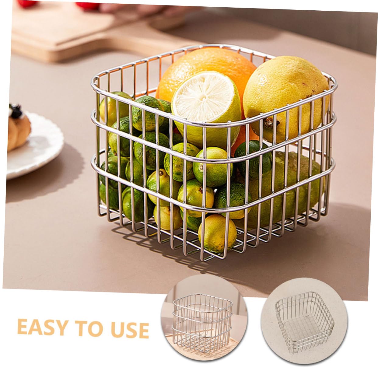 Cabilock 4 Cestas De Almacenamiento De Acero Inoxidable Cesta De Picnic Cesta De Almacenamiento De Alimentos Carrito De Almacenamiento Cesta De Cubiertos Cesta De Frutas Cesta De