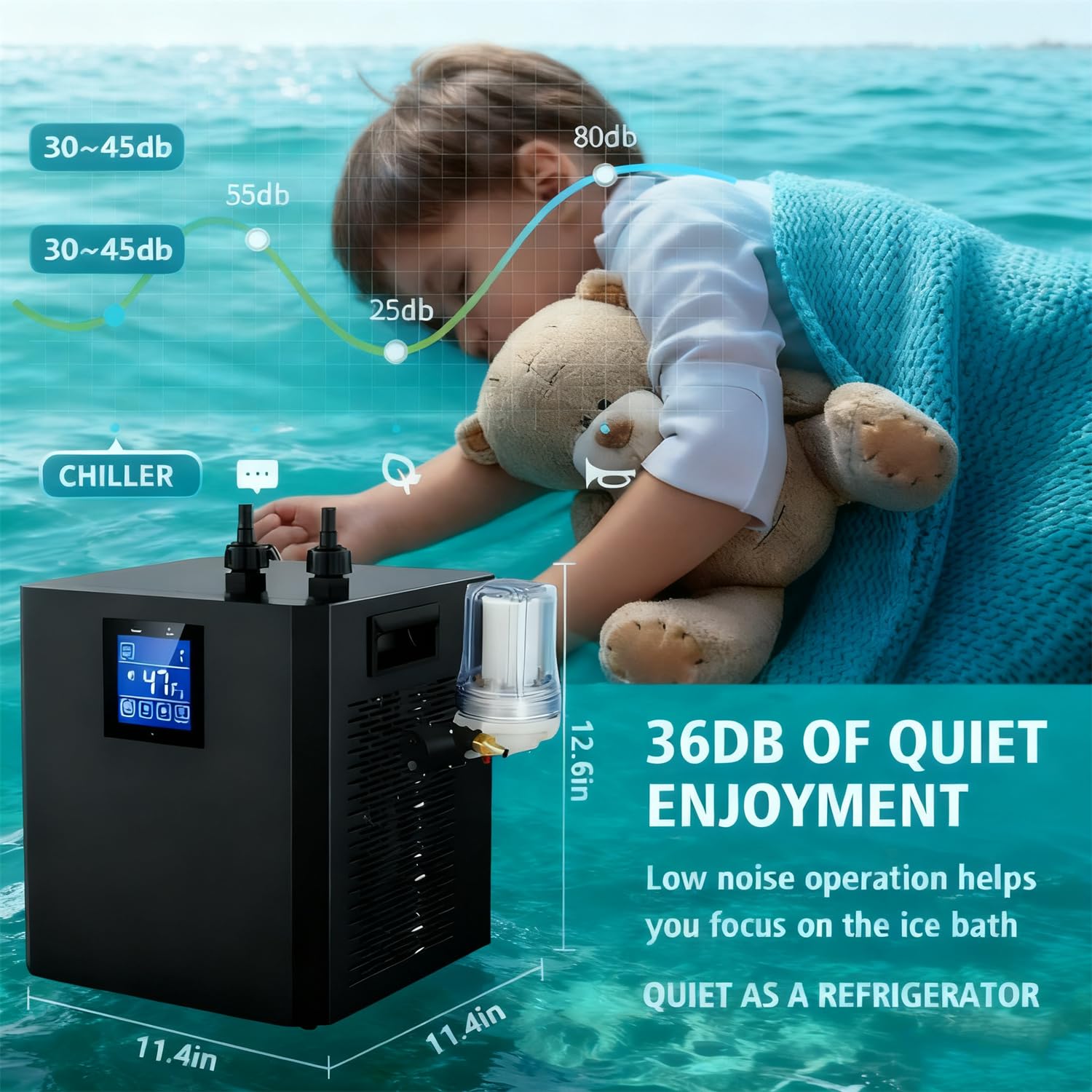 Enfriador Inmersión En Frío Bañeras, Enfriador Baño Hielo con Filtro Y Bomba Agua, Enfriador Agua 600W con Pantalla Led, Bomba Doble De Recuperación Agua Fría para Baño Hielo