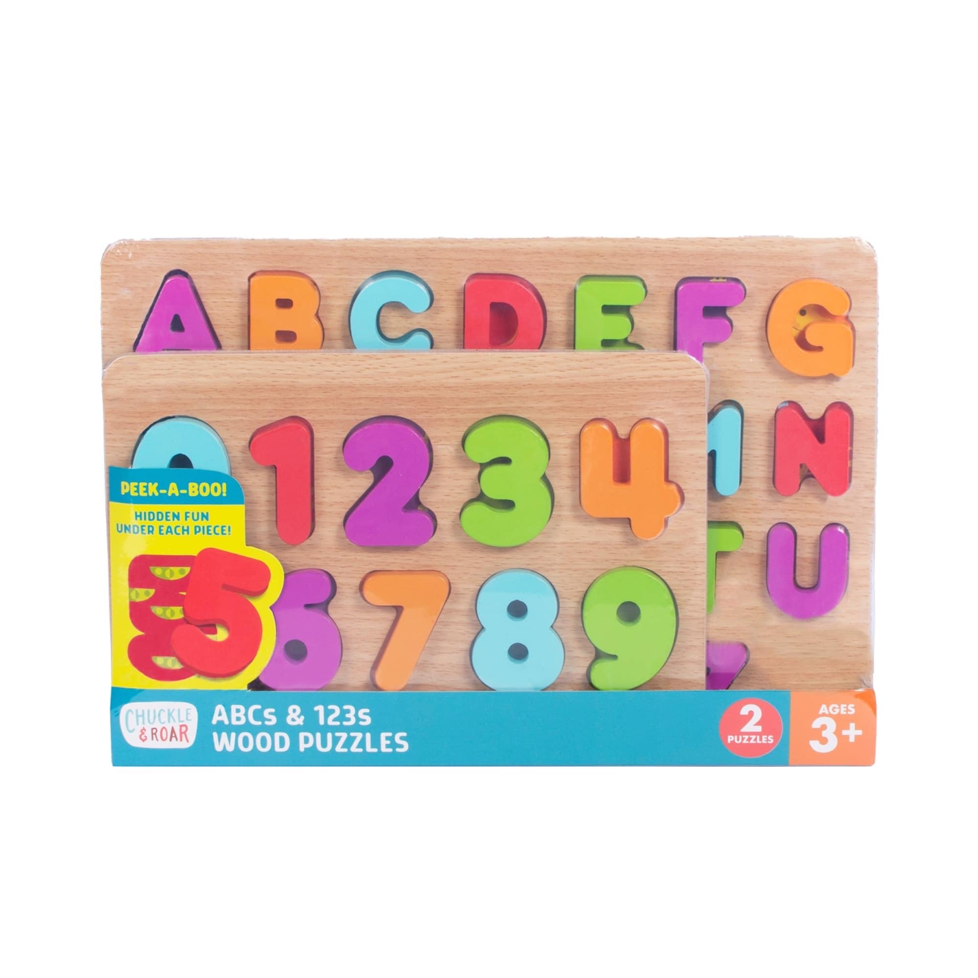 Chuckle & Roar Wooden Puzzle ABC and 123 Theme 2 Pack