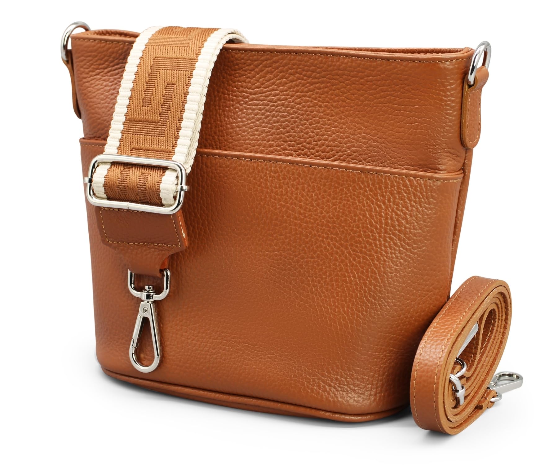 Adel Bags LINA Damen Umhängetasche Echtleder Handgefertigt Crossbody Bag | Damen Schultertasche mit Ledergurt & wahlweise gemustertem Riemen, Echtes Leder, 4 Fächer, Made in Italy