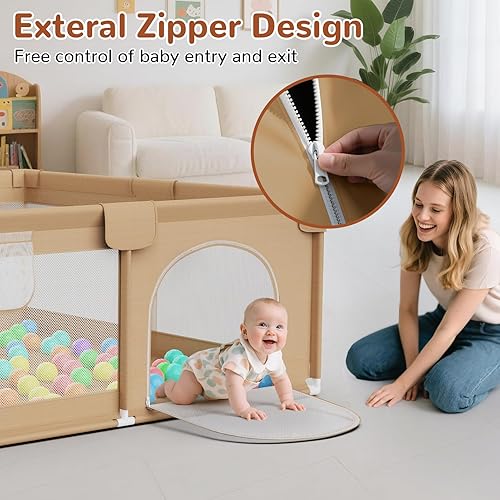 Miniatura 4 de Corralito grande para bebés de 64 x 64 pulgadas, corralito para bebés y niños pequeños con 50 bolas oceánicas, área de juego de valla de seguridad