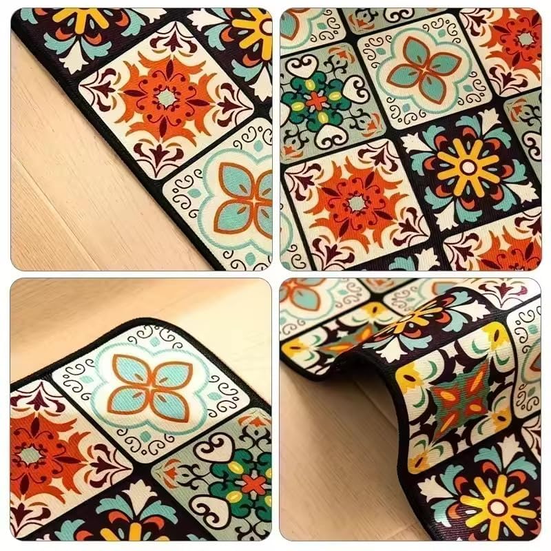 Image of JB'S LAND Kitchen Mats for Floor Anti Slip Set of 2 Pcs, Waterproof Anti-Slip Kitchen Runner Rugs with Printed Tile Design & Rubber Base, Cooking & Laundry (120x40 cm + 60x40 cm)