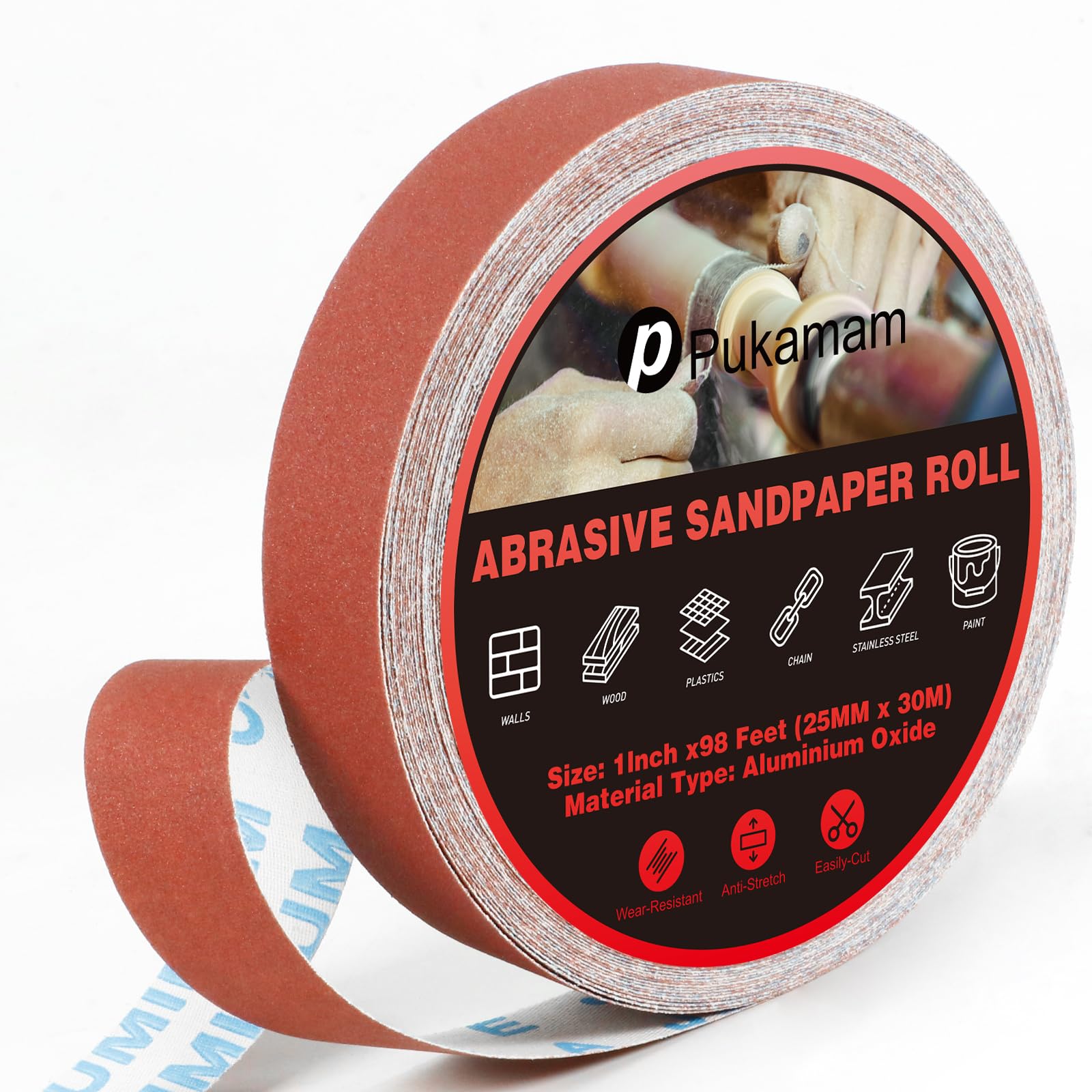 Emery Cloth Roll Set, Sandpaper Roll, 30 M 320 Grits Long Red Continuous Sandpaper Roll - Wet and Dry Emory Cloths for Polishing and Surface Treatment of Wood, Metal, Furniture — image 1