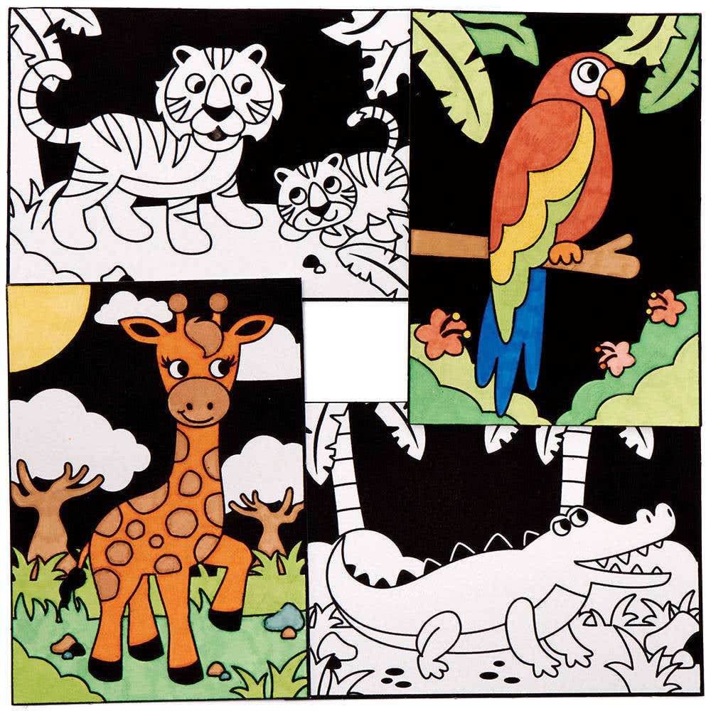 Baker RossFC765 Jungle Animal Fuzzy Art Pictures - Pack of 10, Colouring Pictures, and Arts and Crafts for Kids