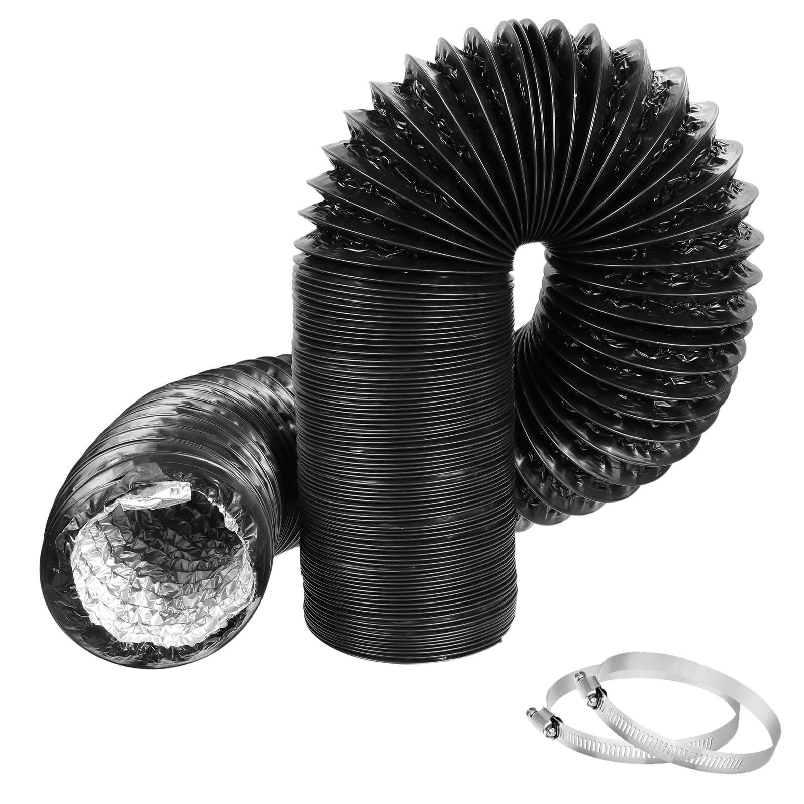 Eyerayo Black Aluminium Pvc Ventilation Air Ducting 100Mm X 4M Flexible Vent Hose Pipe With 2 Clamps For Universal Tumble Dryer