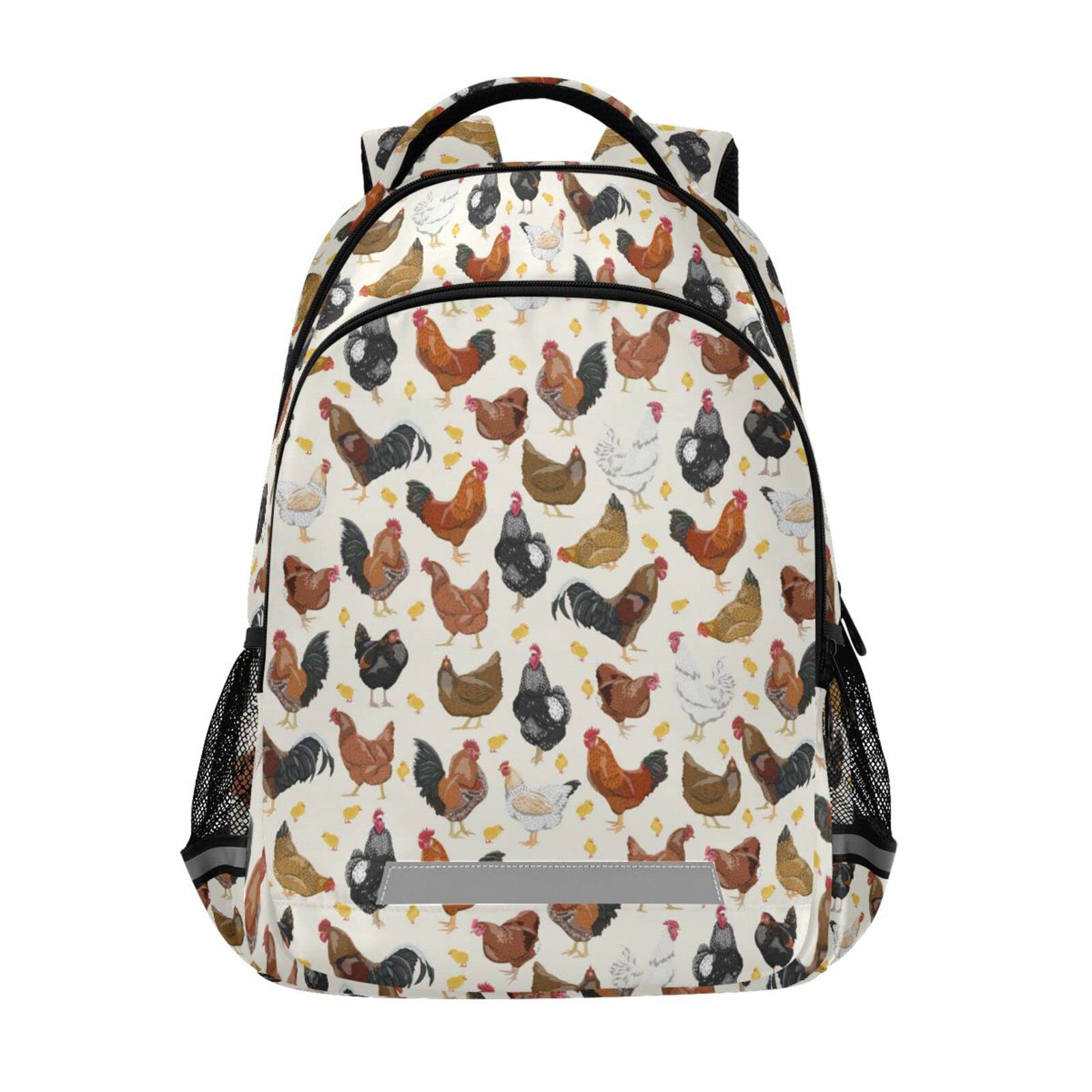 JIPONI Cute Chicken Rooster Pattern Backpack For Girls Boys School Kids Bookbag Travel Laptop Backpack Purse Daypack With Chest Strap