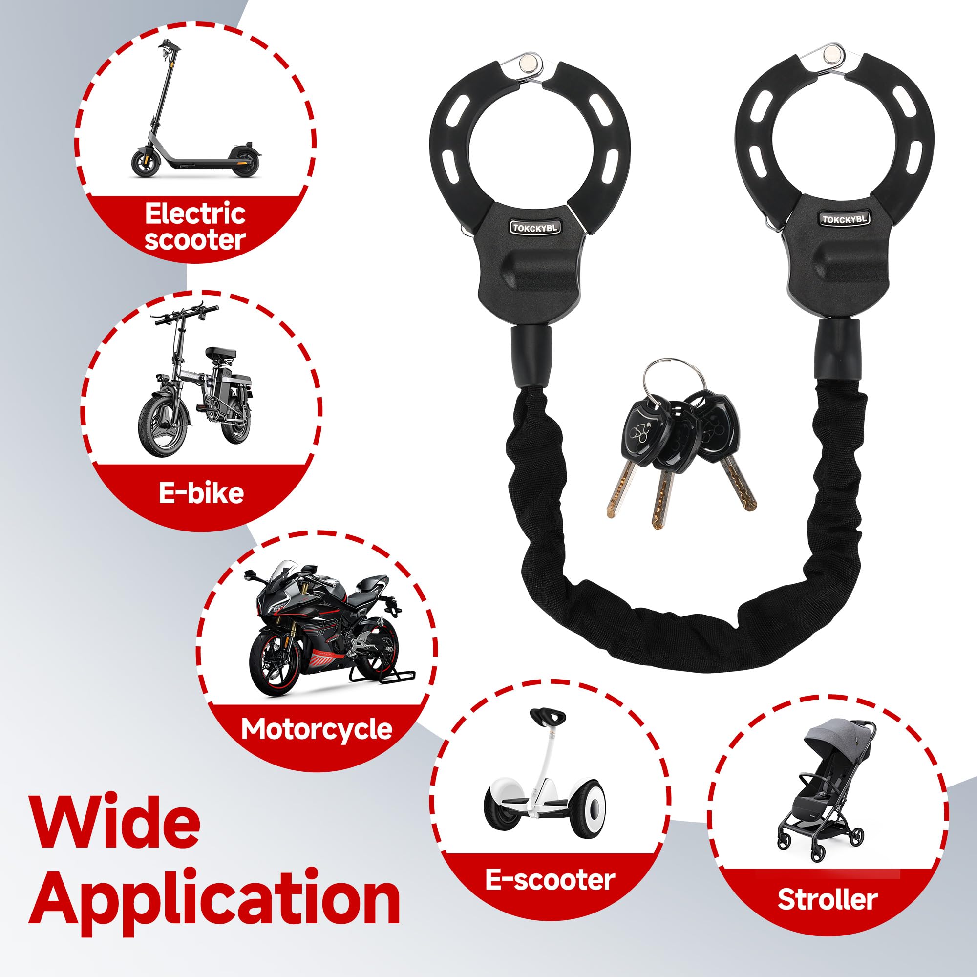 Candado eléctrico resistente para scooter con bolsa de scooter, bloqueo de cadena antirrobo de 0.236 in, seguridad resistente a la intemperie de 37.0 in para scooters, bicicletas eléctricas 7