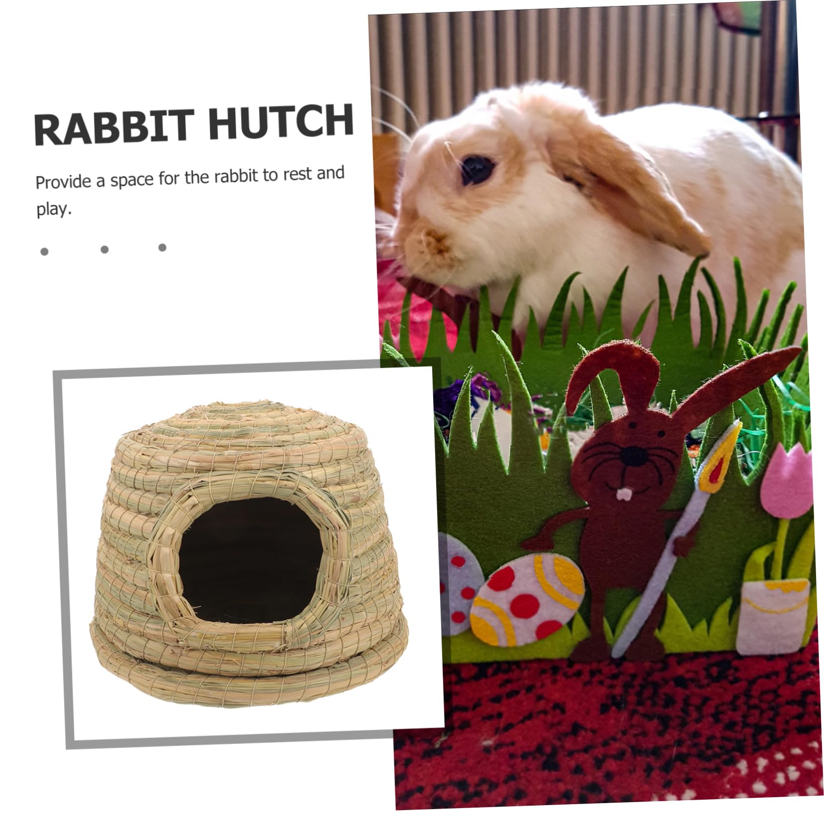 VANZACK Gewebtes Kaninchenbett aus Gras als Nest in Hellgrün | Kleintiere und Hamster, Dekorative Form, Ruhe und Spielbereich, aus Gras Geflochten