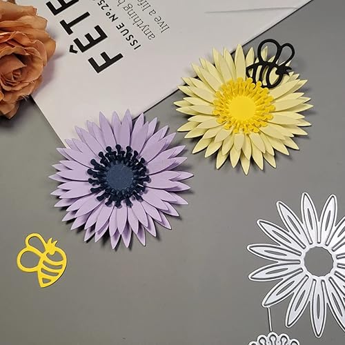 Miniatura 3 de Troqueles de metal de flores en capas 3D, equinácea para plantas, hojas de flores de margarita, marco de abeja, plantillas de corte de boda para