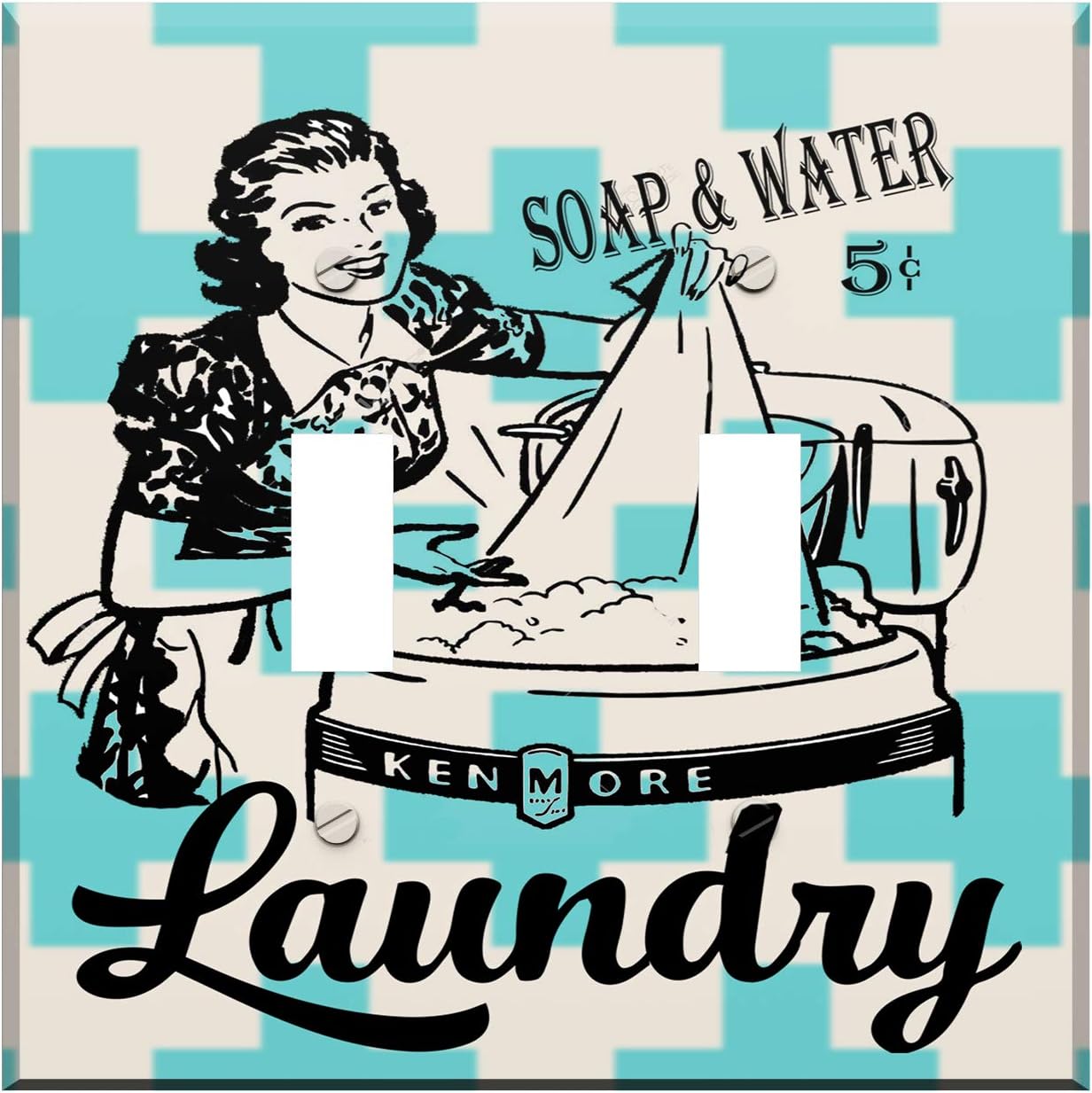 Mid Century Retro Soap and Water Laundry Room Double Switch Plate Cover
