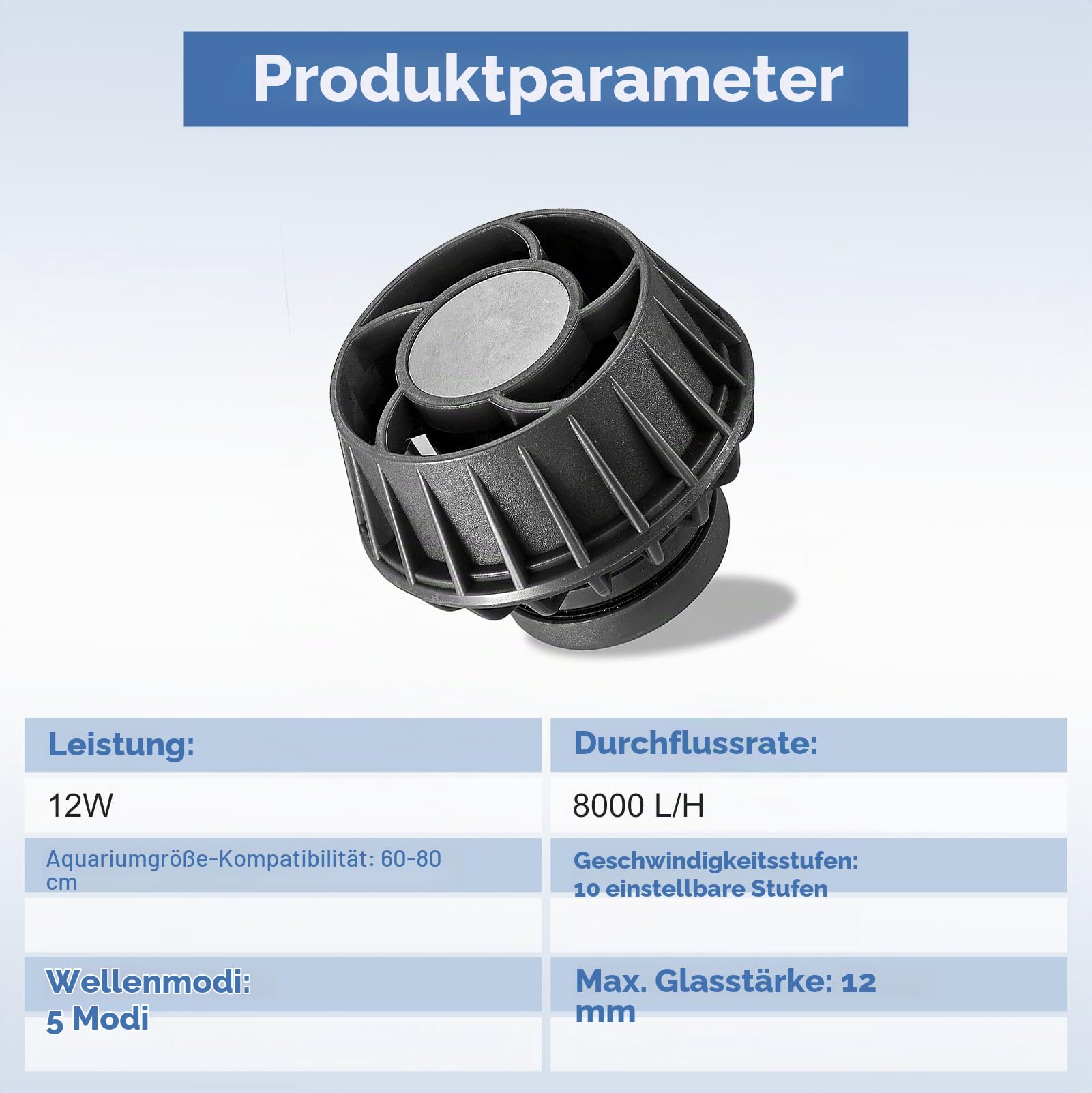 Wellenpumpe für Aquarium, Strömungspumpe Aquarium | mit 5 Modi & 10 Stufen, 12W Magnetische Strömungspumpe für Aquarien bis 80cm