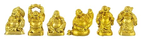 Odishabazar Vastu Feng Shui Golden Set Of Laughing Buddha 6 Pc Set Small