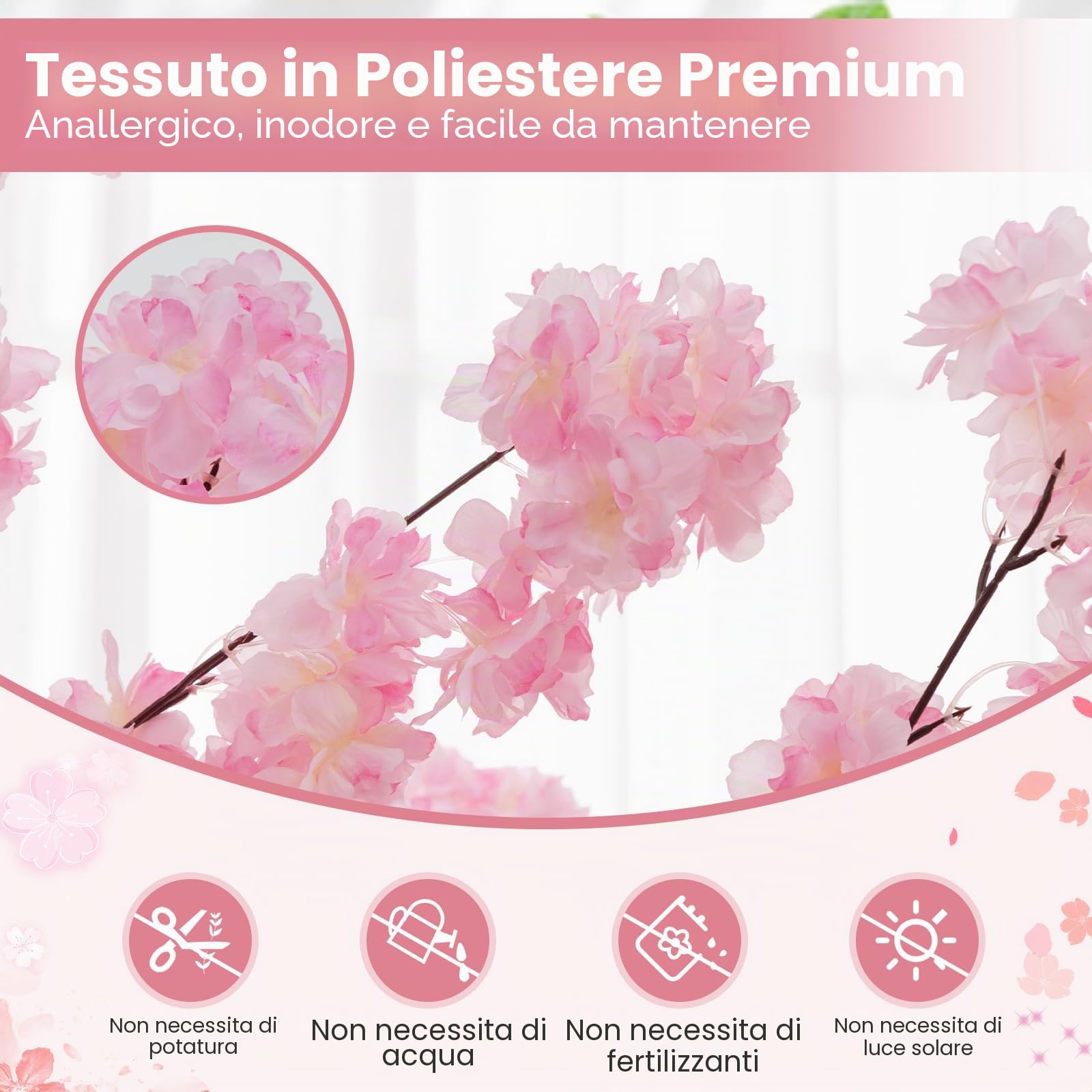 GIANTEX Albero di ciliegio artificiale alto 190 cm con 1170 fiori rosa, Meceta pieno di cemento, pianta decorativa interna per festa di matrimonio, ingresso, soggiorno