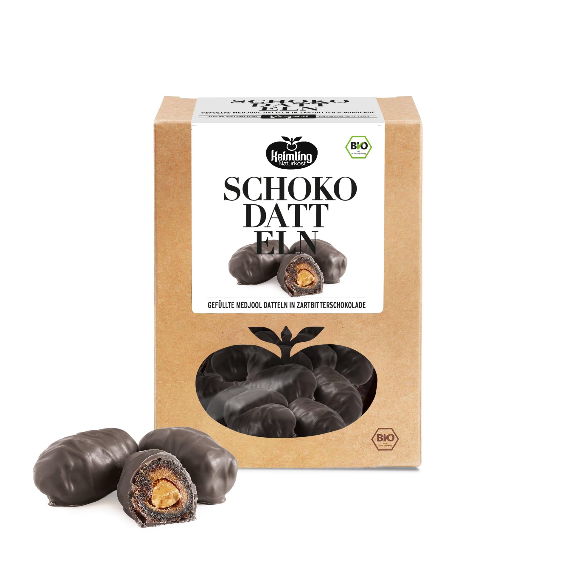 Bio Medjool Schokodatteln mit Mandel 500g I Dattelpralinen in Rohkostqualität I Dattelschokolade ohne Zuckerzusatz I Schokolade mit Datteln gesüßt I Datteln mit Schokolade von Keimling