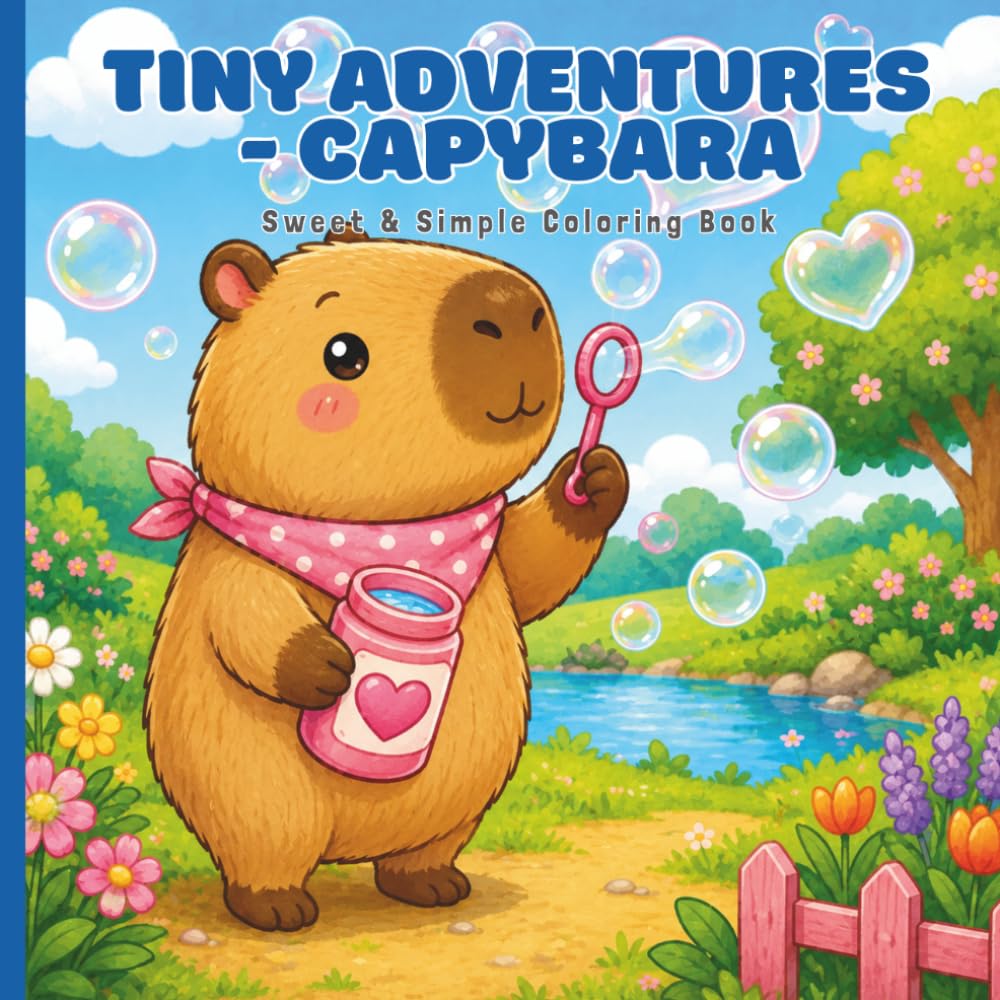 Tiny Adventures – Capybara: Sweet & Simple Coloring Book with Cozy Everyday Scenes and Hidden Hearts for Kids