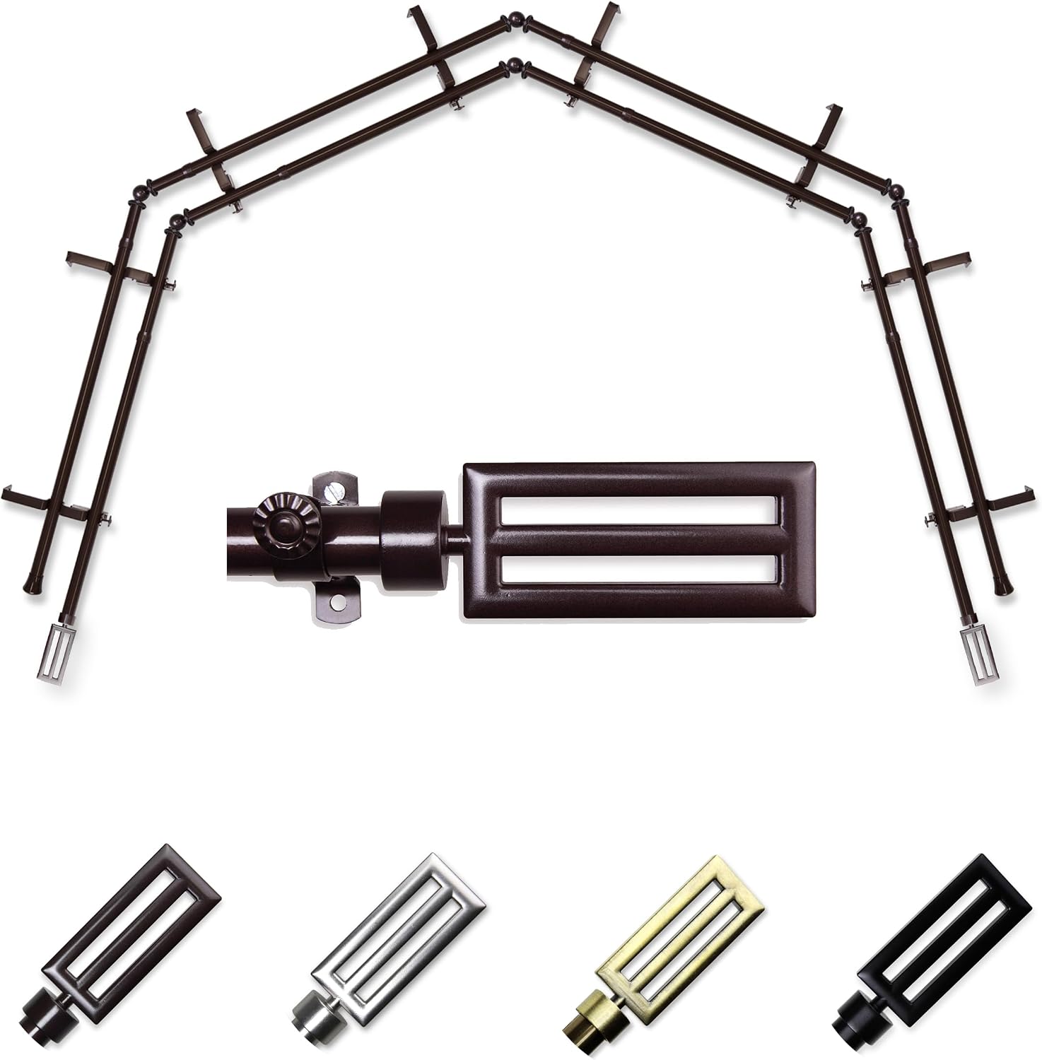 A&F Rod Décor - Cobalt 13/16" 4-Sided Double Bay Window Curtain Rod - Cocoa