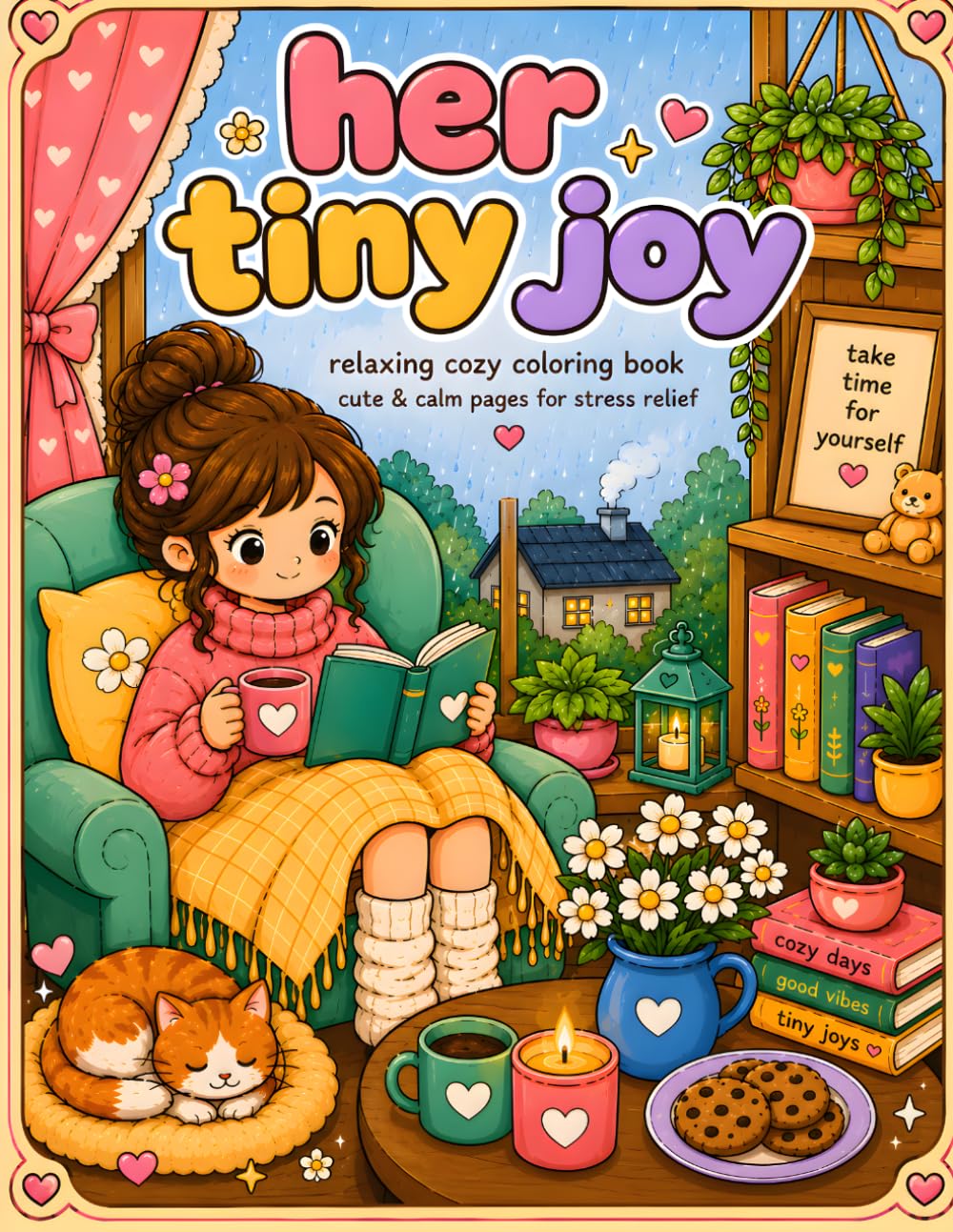 her tiny joy: relaxing cozy coloring book cute and calm pages for stress relief