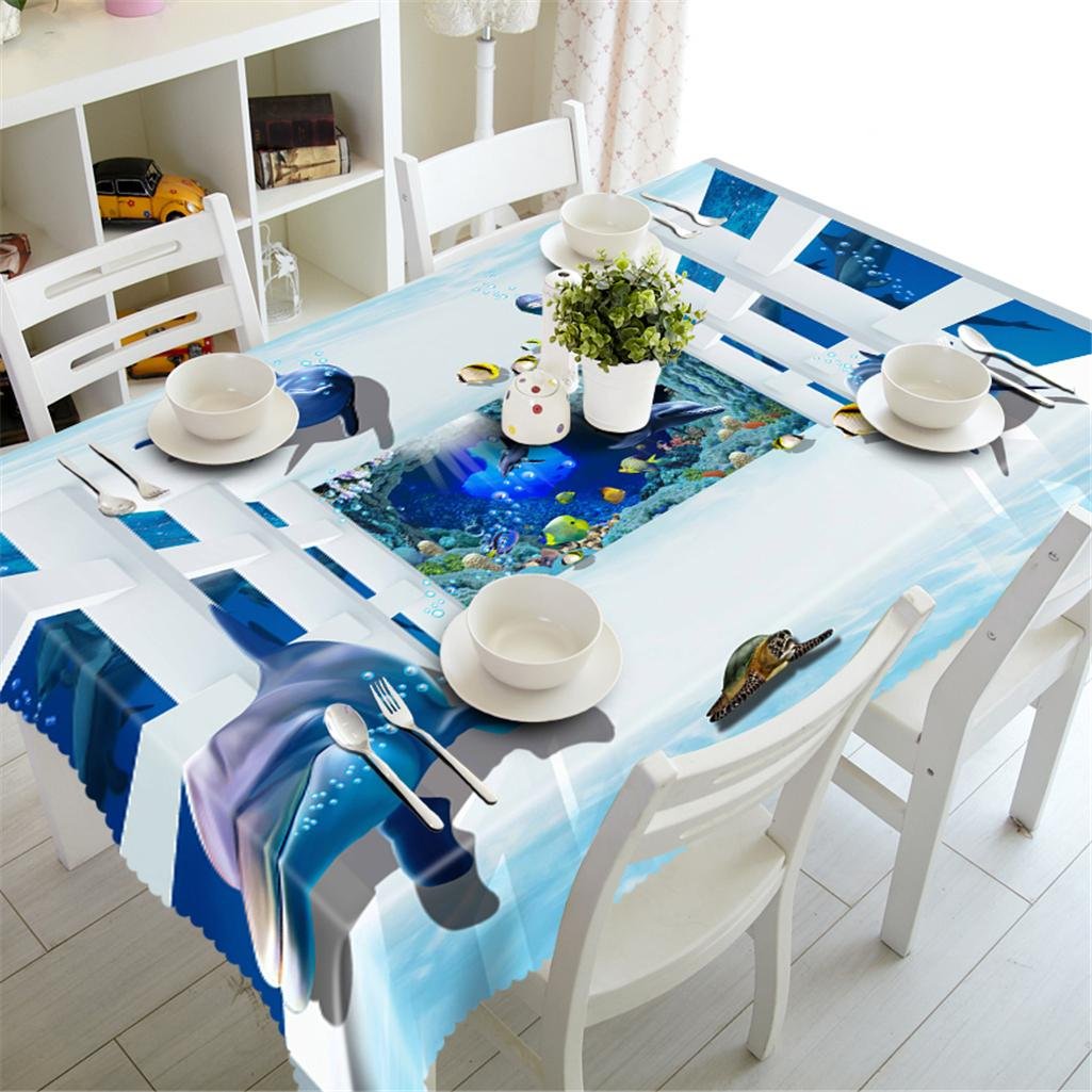 GFYWZ 3D Tablecloth Visual space Dolphin Underwater World Polyester Digital printing Dust-proof Tasteless Rectangular Table Cover Kitchen Decoration Various Sizes , m