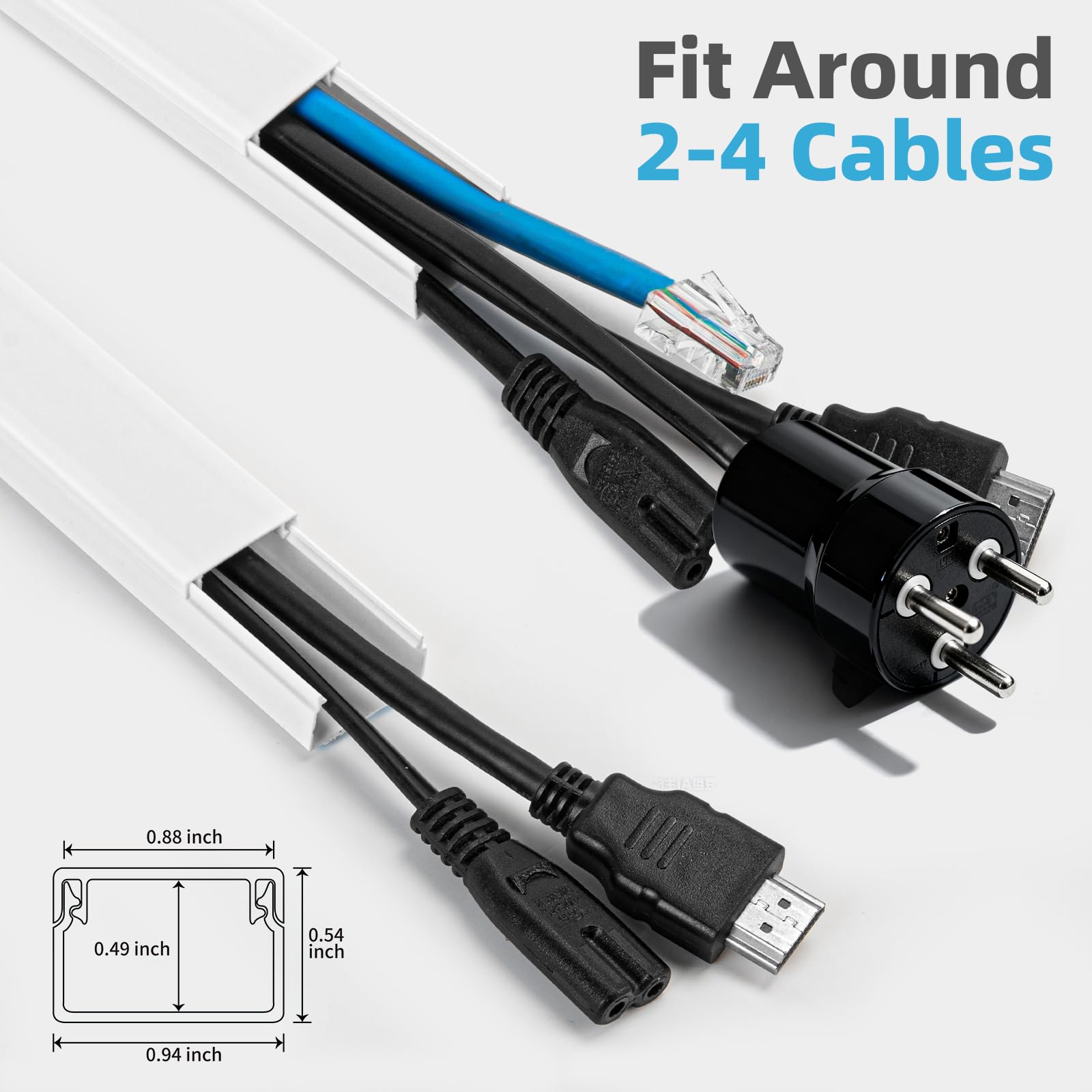 Art3d Kit canalina per cavi, 9,14 metri, copricavi per parete, canalina autoadesiva per cavi, kit di gestione dei cavi per casa e ufficio, 24 x 380 mm, 24 x 24 x 14 mm, bianco