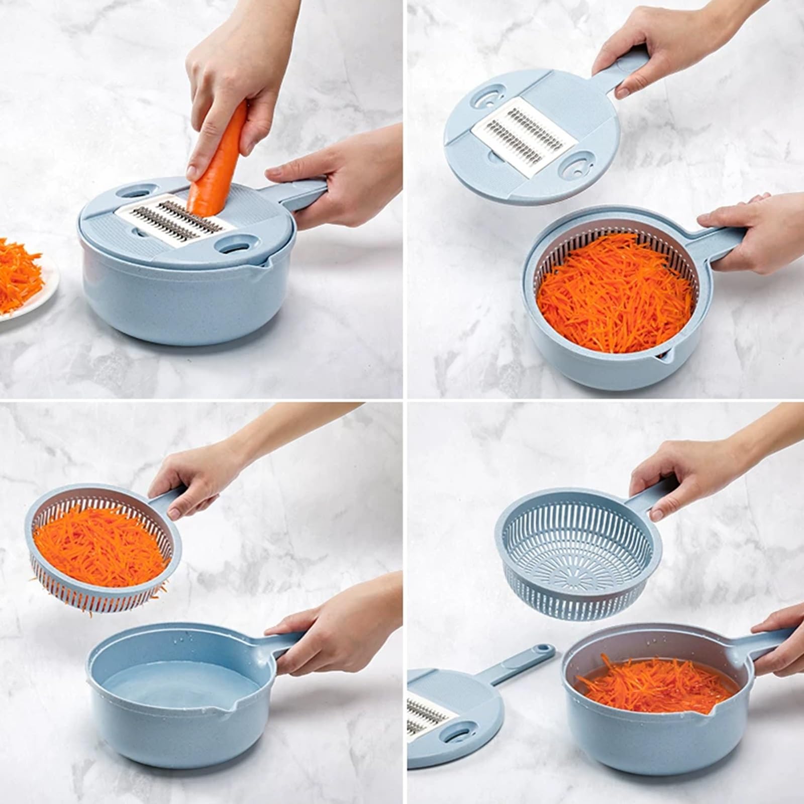 Mandolina de Cocina Profesional Regulable, Cortador de Verdura Manual en Acero Inoxidable, Material PP, Portátil con Protector Mano, 4 Cuchillas Intercambiables para Rallar