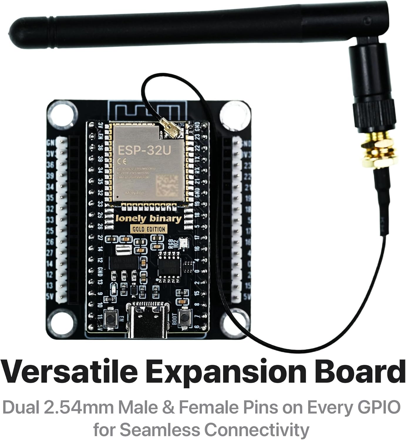 3-Pack Lonely Binary ESP32 Gold Edition with External IPEX Antenna WiFi Bluetooth Dual-Core MCU with Screw/Non-Screw Expansion Boards, Type-C Port Compatible with Arduino IDE, MicroPython, ESP-IDF
