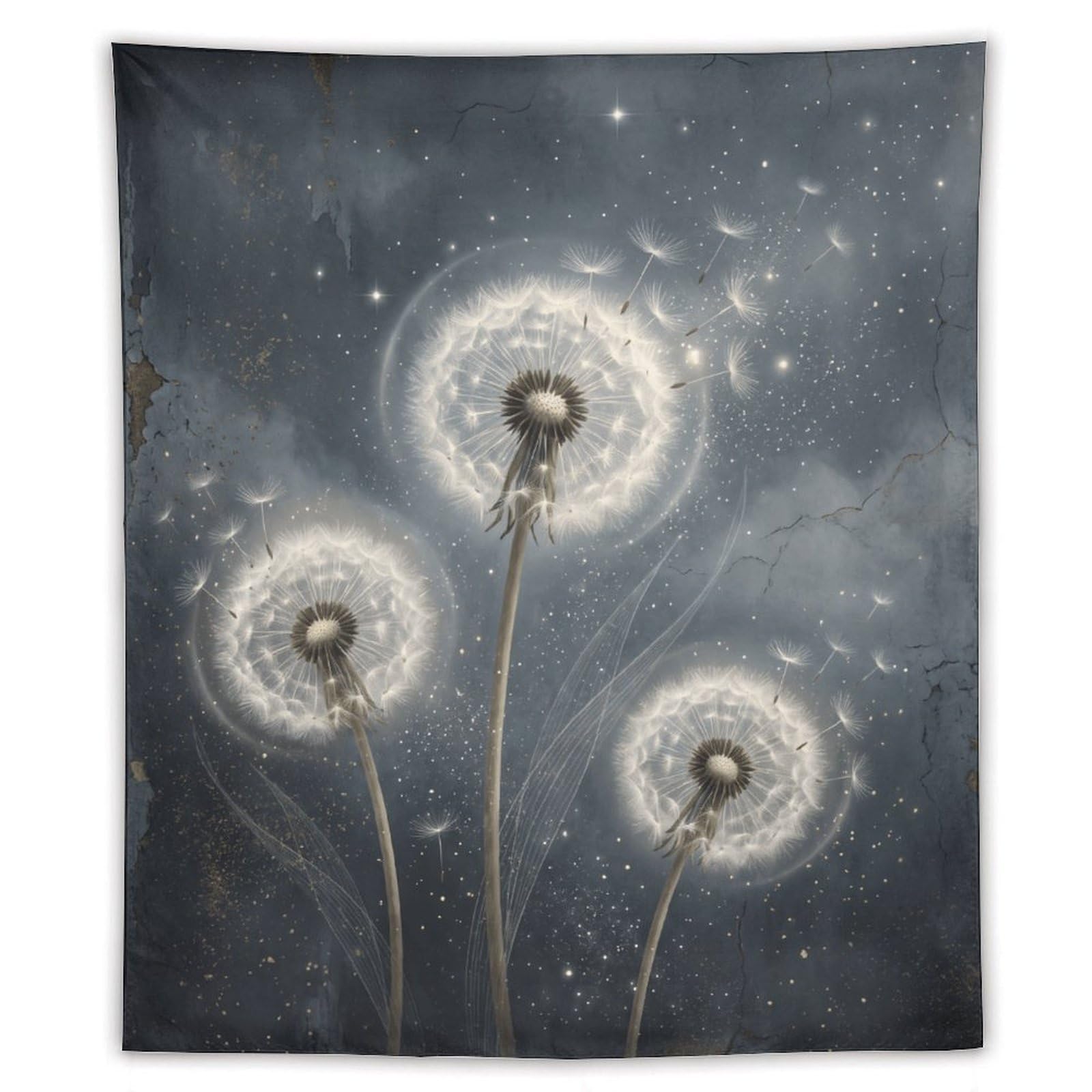 W7C8U2X3 Dandelion Glow Wall Tapestry, Botanical Illustration Style
