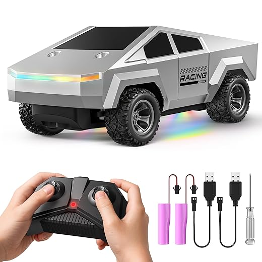 Remote Control Car RC Trucks - 2WD RC Truck Toy RC Cars for All Terrain, 1/24 Scale Pick-up Hobby Monster Truck Toys 2.4GHz Off-Road Vehicles Kids Gifts for Boys/Girls Age 3+, Silver