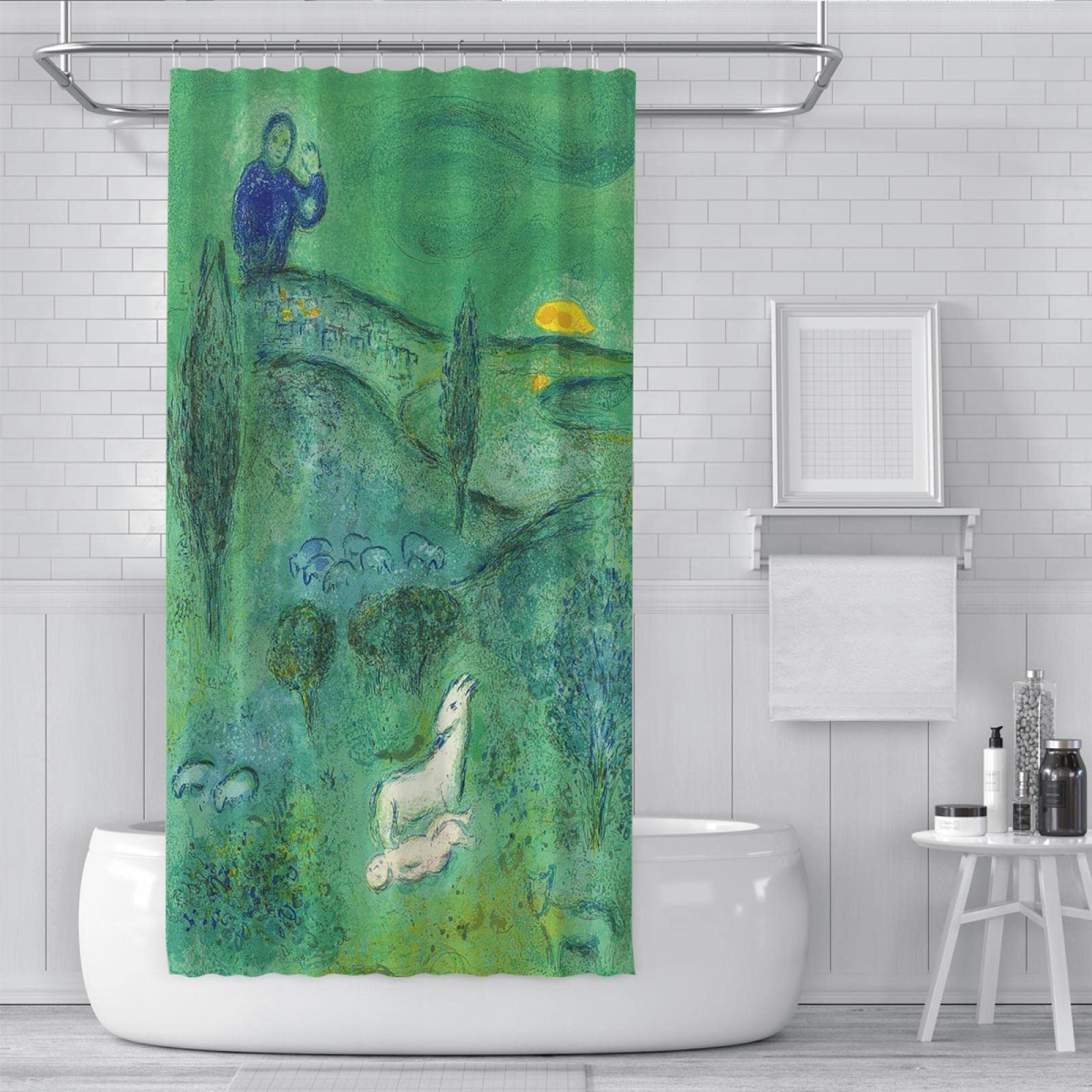 Célèbre Peinture Séparation Sec et Humide Cloison Rideau Classique Rétro Marc Chagall Peinture Abstraite Salle De Bains Cloison Rideau avec Crochets Cabine De Douche 200x240cm