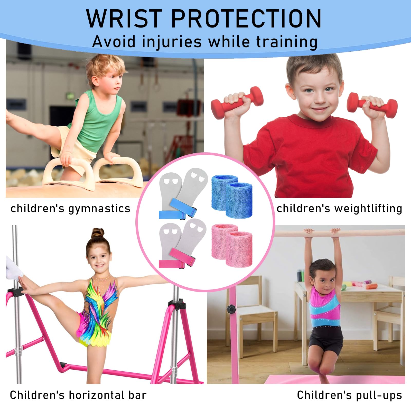 JSTHHTT 2 sets grippads voor kinderen, rekriemen, turnen, meisjes, rekhandschoenen, turnen, kinderen, pull-up grips voor kinderen, leren trainingshandschoenen (roze, blauw, S JSTHHTT 2 sets grippads voor kinderen, rekriemen, turnen, meisjes, rekhandschoenen, turnen, kinderen, pull-up grips voor kinderen, leren trainingshandschoenen (roze, blauw, S