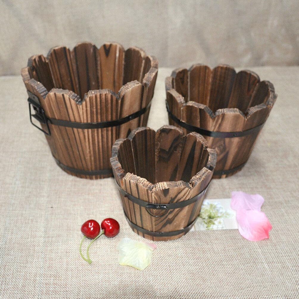 Happyyami 2pcs Carbonized Wood Flowerpot Home Decor Potato Planter Flower Planting Pot Whiskey Barrel Planter Flower Plant Pot Flower Planter Plant Container Whisky Vegetable Chinese Fir