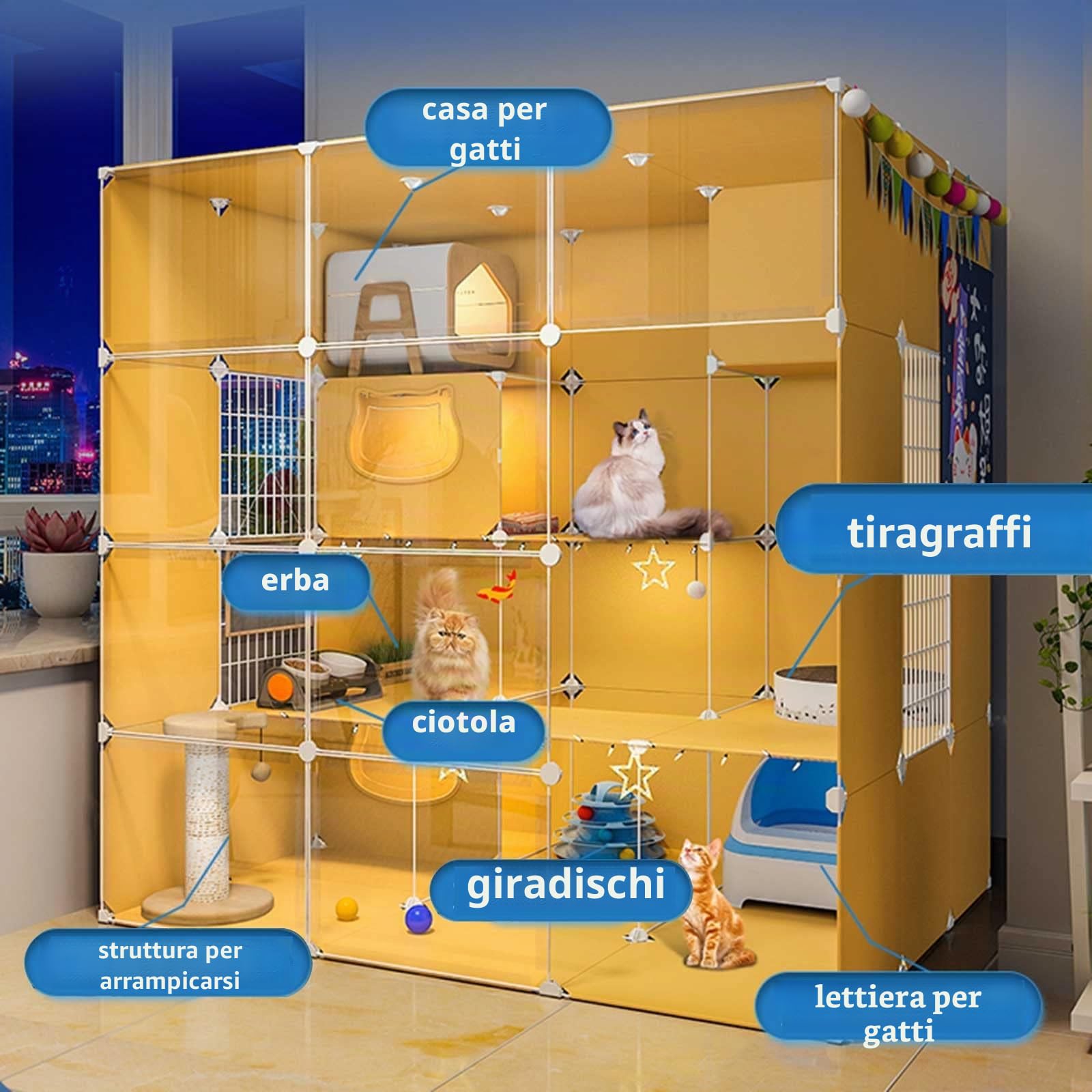 Grandi gabbie per gatti da interno - Gabbia per gatti Recinto per gatti Recinzione per gatti Trasportino per gatti Condomini per gatti da interno - Cucce in filo metallico staccabili - Ideale per 1-4