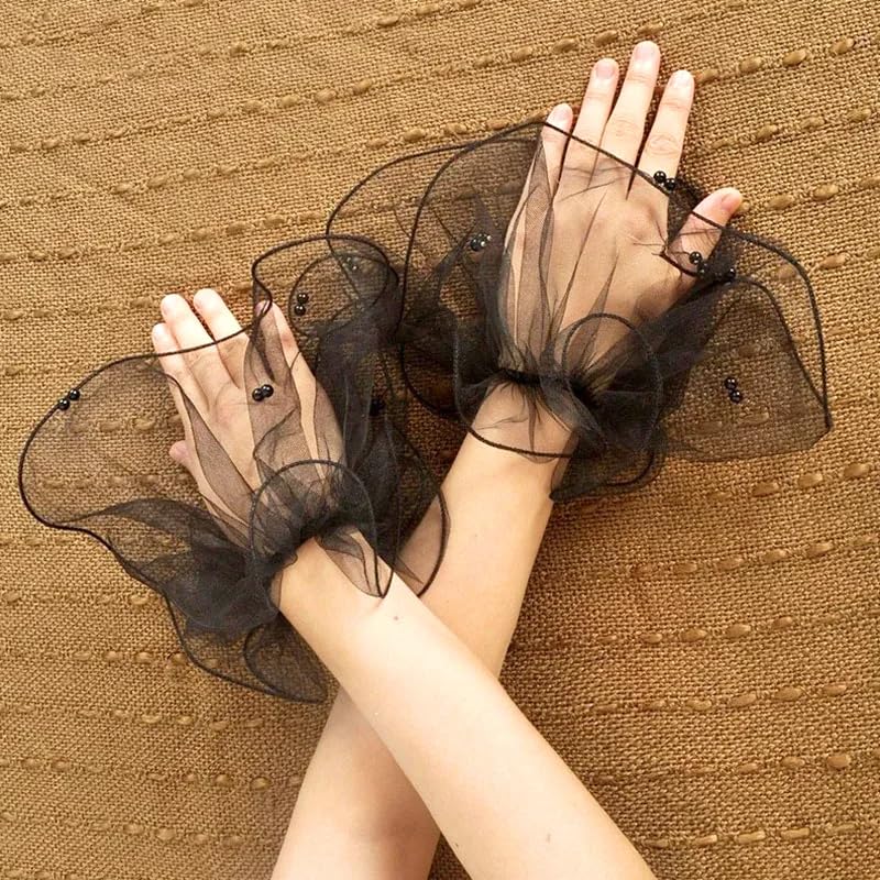 pearl Lace Mesh hand Sleeves Cuffs Elastic Bracelet Elegant Party Bride Wedding Women Girls Gloves Accessories2