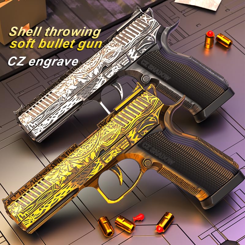 Image of Realistic Gun Toy | Toy Gun for Adults | Shell ejecting Gun | Toy Pistol Gun with Bullets | Realistic Fake Toy Gun'' (Gold+Black)