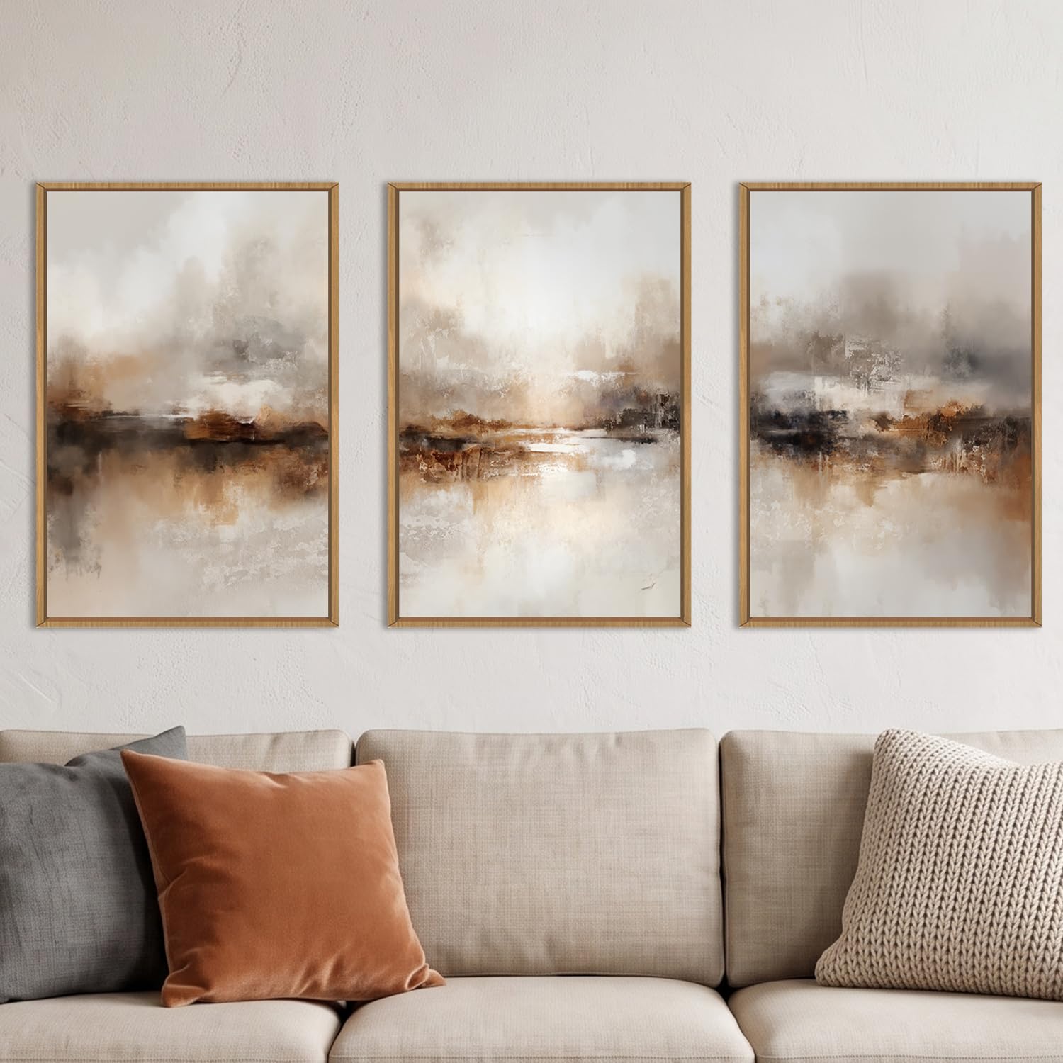 Photo 1 of BICERE Abstract Brown Pastel Framed Canvas Wall Art - 16"x24"x3