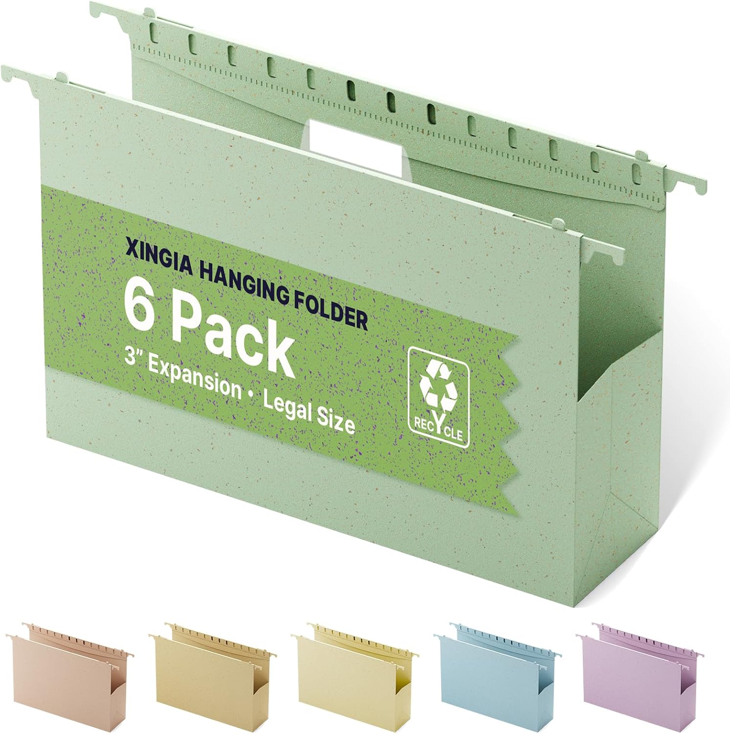 XINGIA Extra Capacity Hanging File Folders Legal Size,Heavy Duty 3 Inch Expansion File Folders Hanging with Tabs, 6 Pack Wheat Straw Hanging Folders for Filing Cabinet,Plastic File Organizer Folders