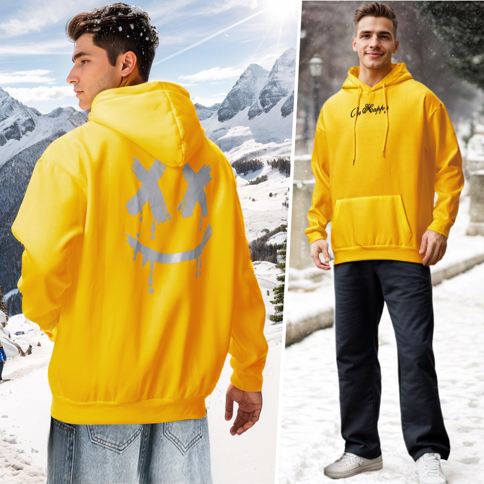 Fleece Sudaderas Hombres con Capucha Estampado Pullover Manga Larga Hoodie Casual