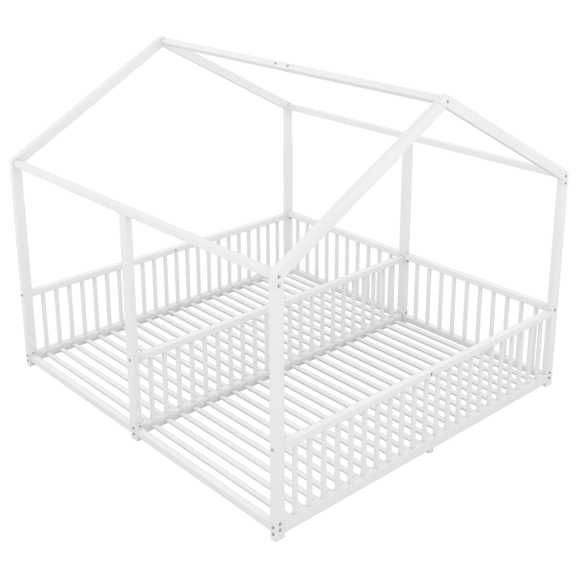 Letto per bambini 90 x 200 cm Due letti da 90 cm con protezione anticaduta, Letto a casa Letto a pavimento Letto gemellare con design a forma di casa, Letto per bambini Telaio in ferro
