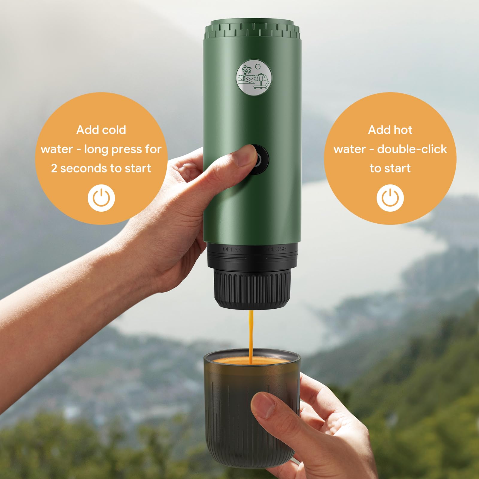 RECAFIMIL Tragbare 3-in-1-Kaffeemaschine, tragbare 19-bar-Espressomaschine mit automatischer Erwärmung, kompatibel mit NS- und DG-Kapseln und gemahlenem Kaffee für Camping, Reisen und Zuhause (Grün)