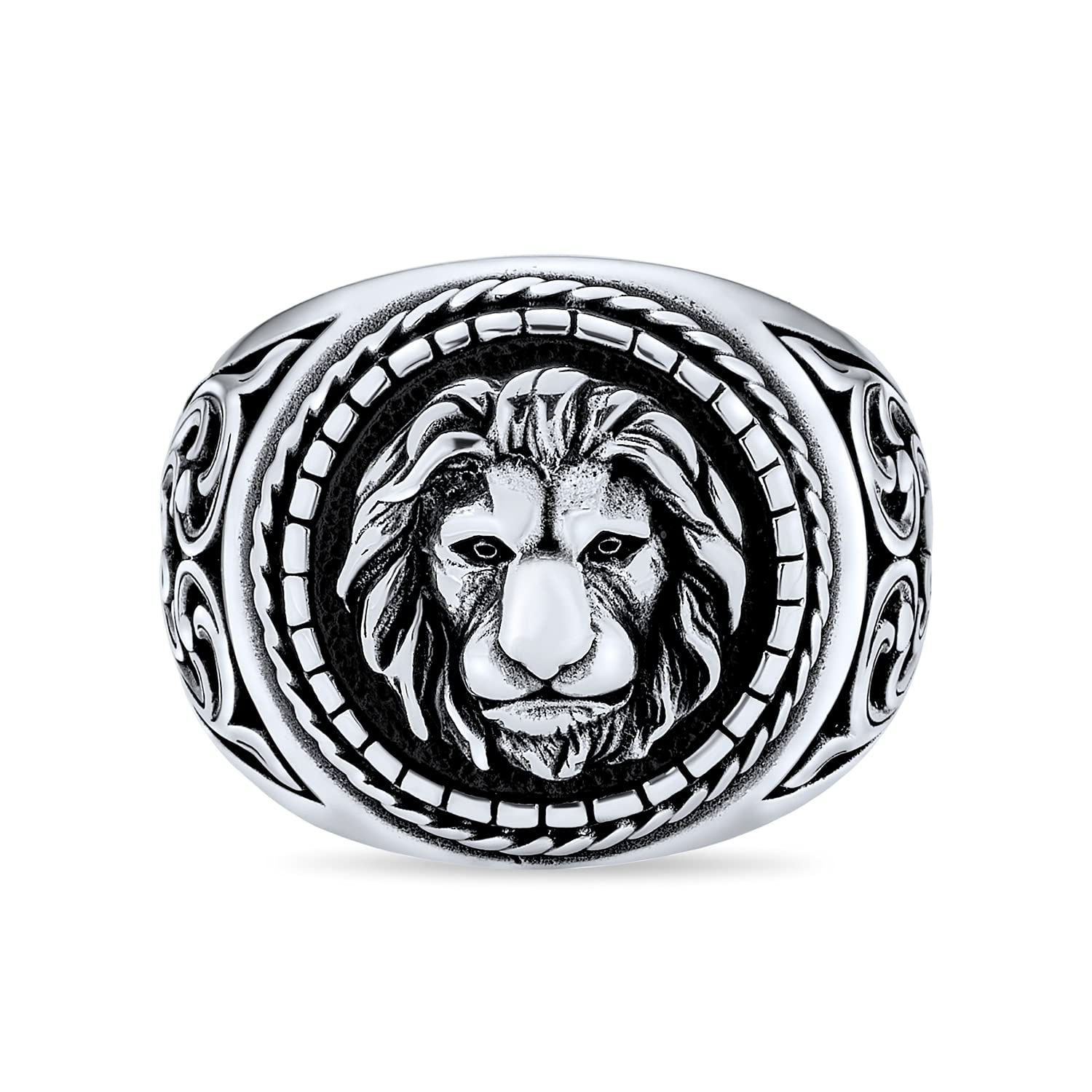 Bling Jewelry Anillo de león estilo vintage personalizado para hombre rey de la jungla sólido de plata esterlina .925 oxidada hecho a mano en Turquía