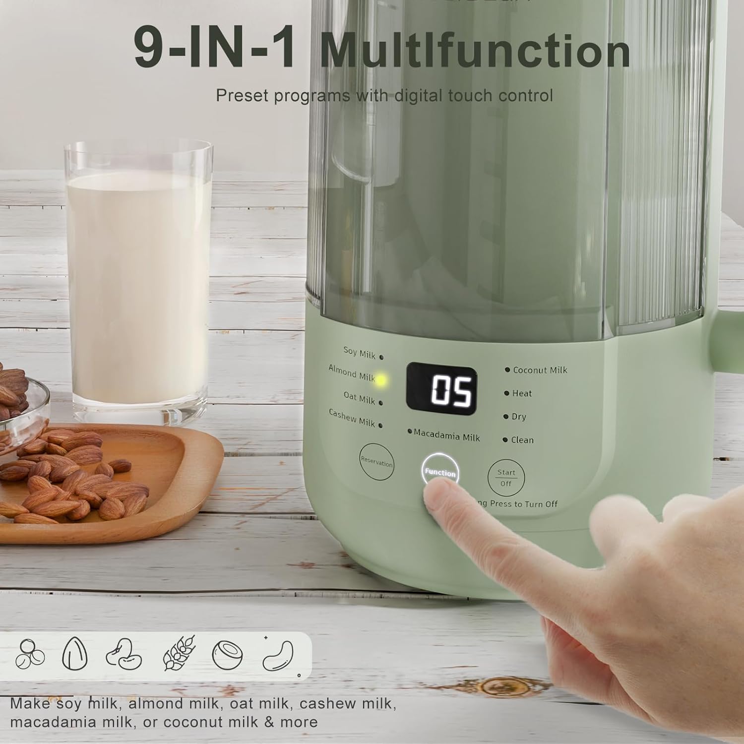 9 in 1 Nut Milk Maker Machine, 40oz Nut Milk Maker for Soy, Almond, Oat, Plant Based Milks and Non-Dairy Milk, Automatic Soy Milk Maker with Low Noise/12-hour Delay Start/Auto Clean/Keep Warm