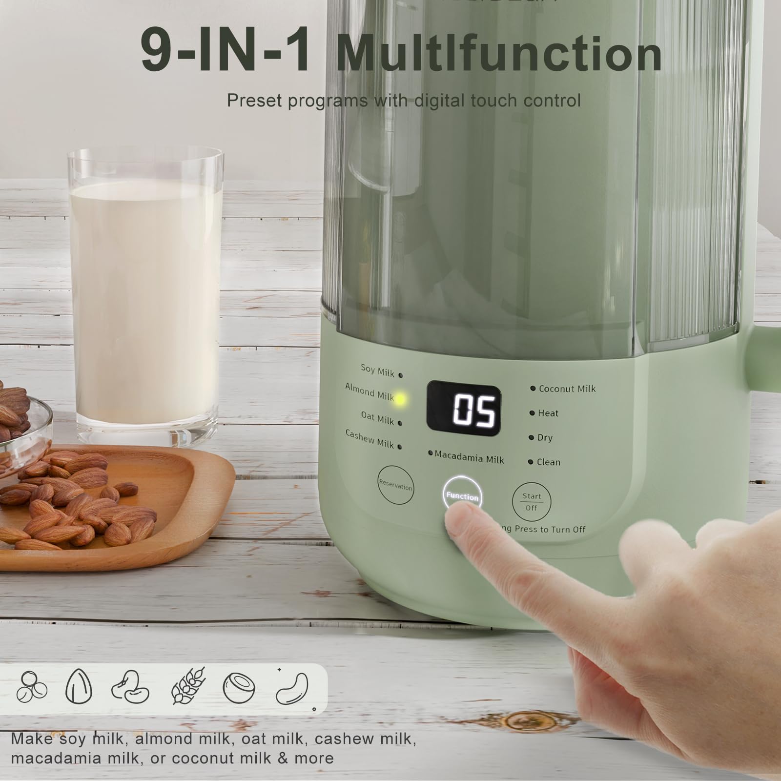 9 in 1 Nut Milk Maker Machine, 40oz Nut Milk Maker for Soy, Almond, Oat, Plant Based Milk and Non-Dairy Milk, Automatic Soy Milk Maker with Low Noise/3-minute Cold Press/Delay Start/Auto Clean